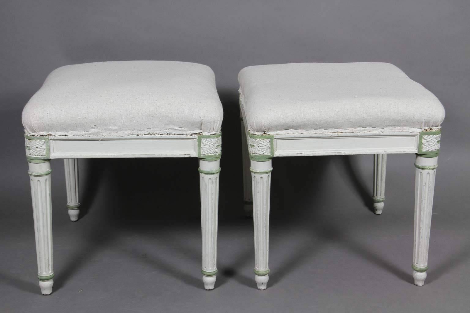Pair of Louis XVI Style White Painted Footstools 2