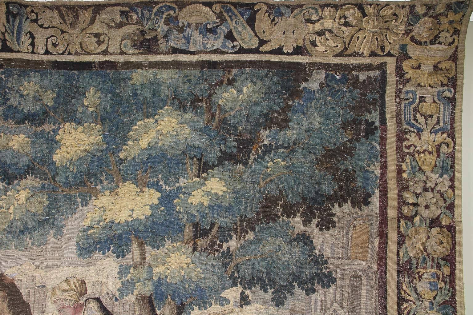 Flemish Verdure Garden Tapestry In Good Condition For Sale In Essex, MA
