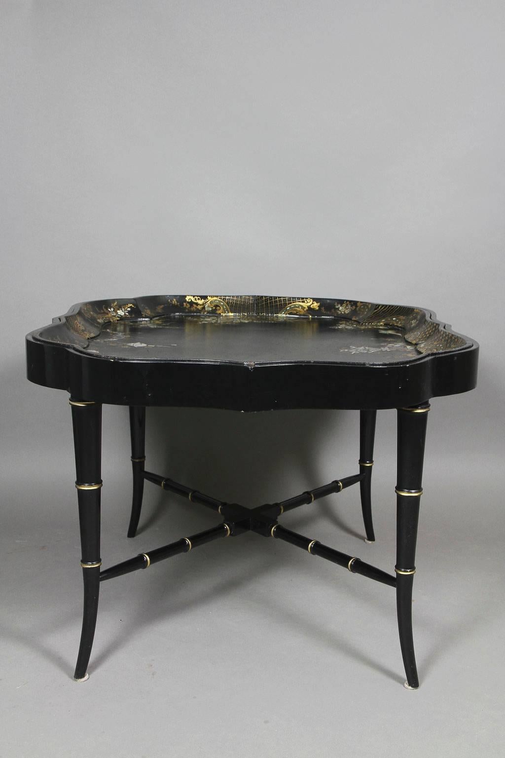 Victorian Papier Mache and Mother of Pearl Tray Table 2