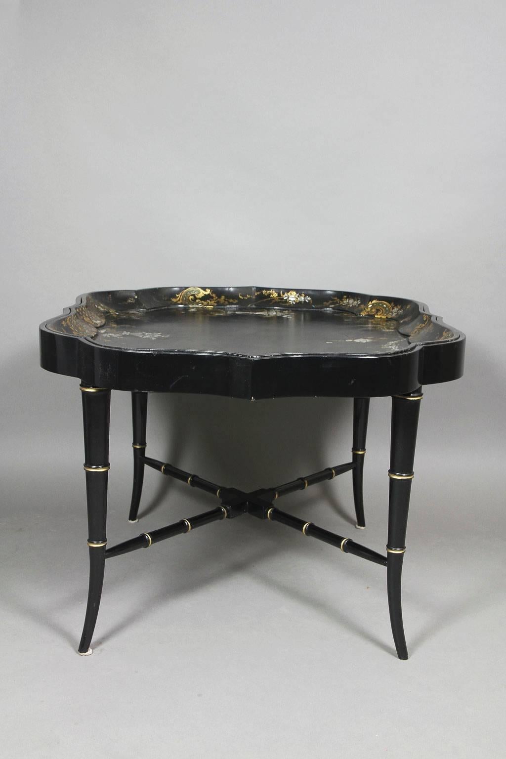 Victorian Papier Mache and Mother of Pearl Tray Table 3