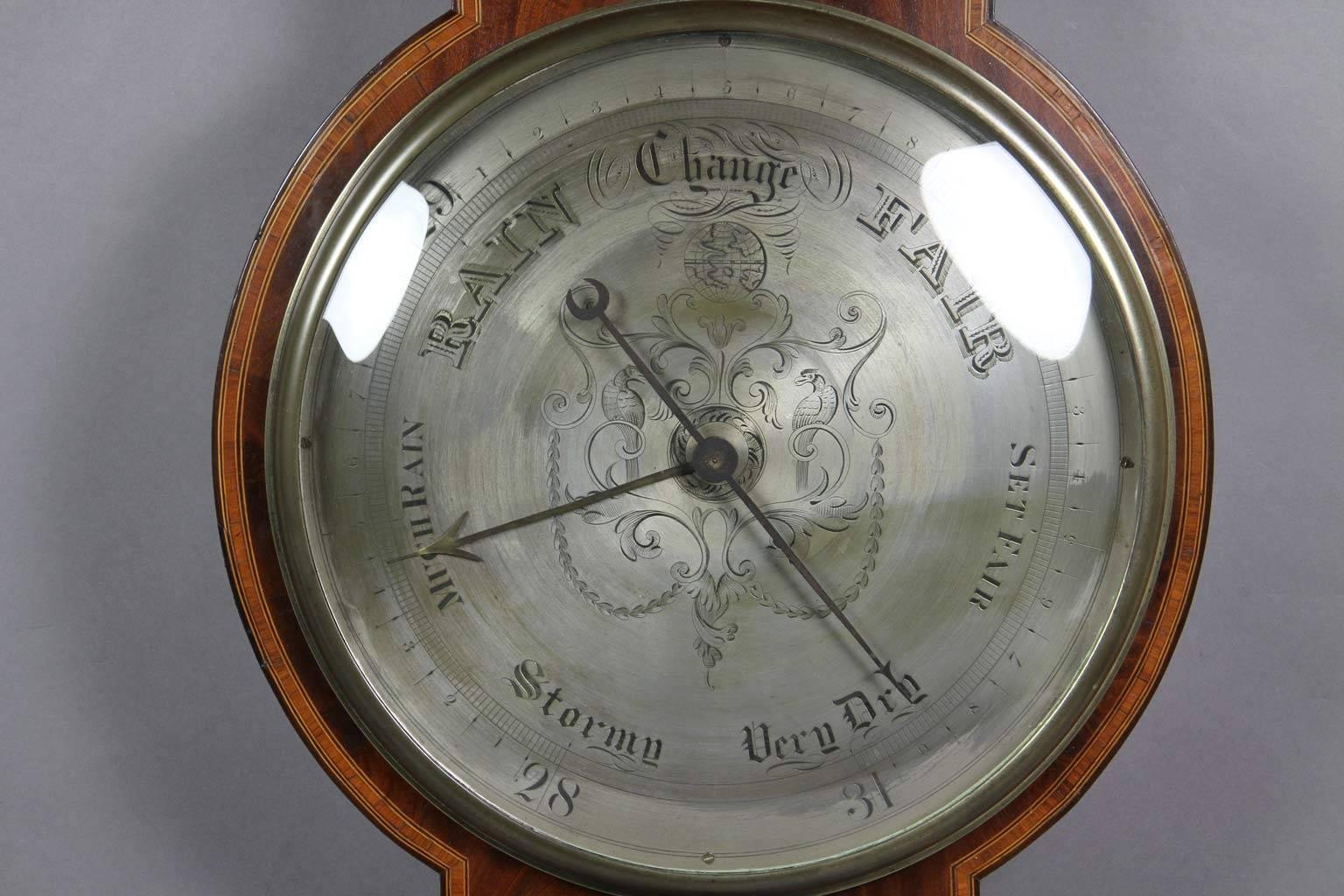 English Regency Mahogany and Inlaid Barometer or Clock by P. Taroni, Jersey
