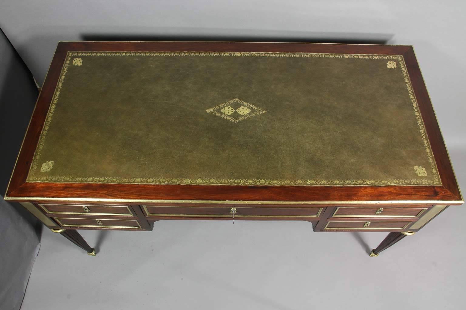 Louis XVI Mahogany and Brass-Mounted Bureau Plat In Excellent Condition In Essex, MA