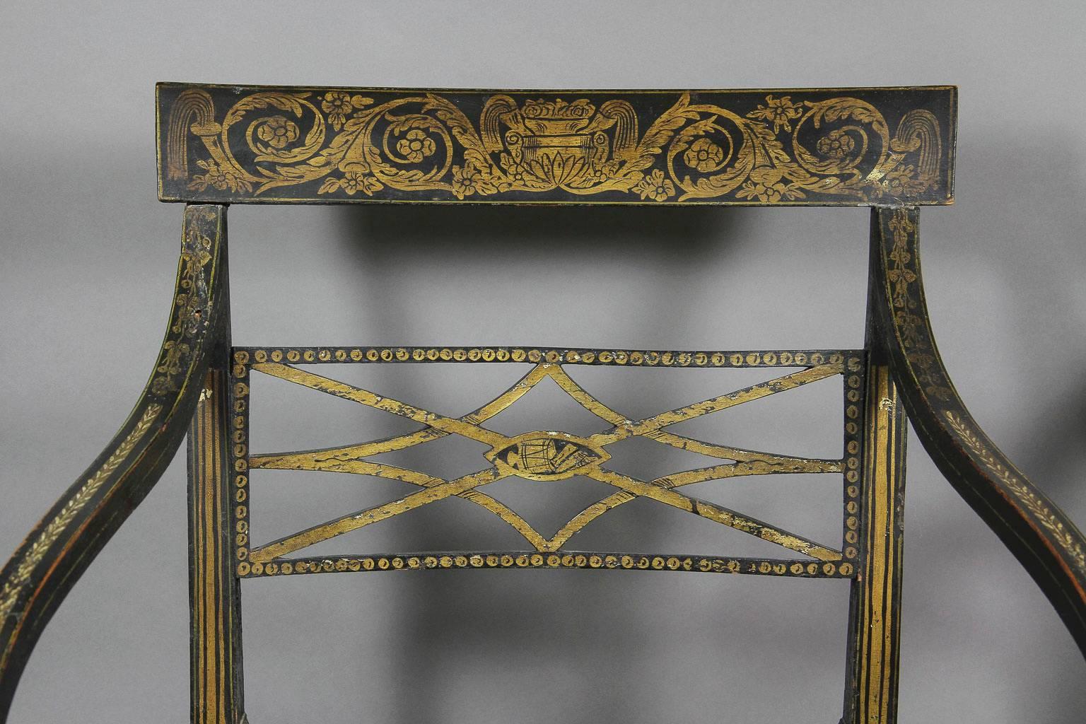 Pair of Regency Ebonized and Gilded Armchairs 3