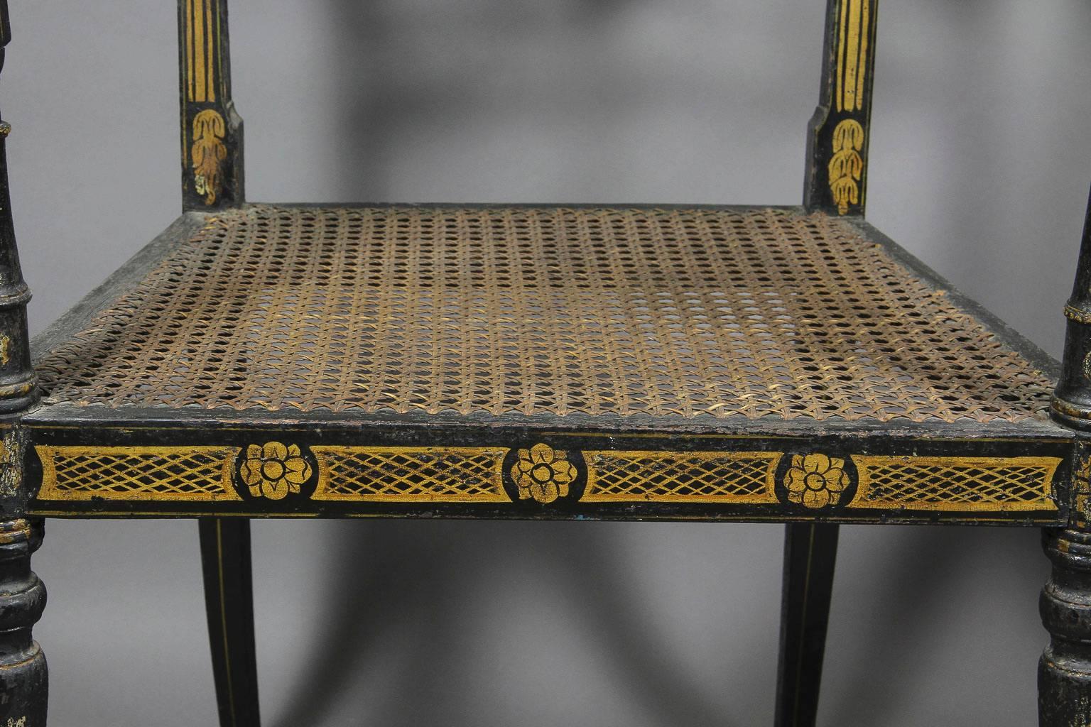 Pair of Regency Ebonized and Gilded Armchairs 4