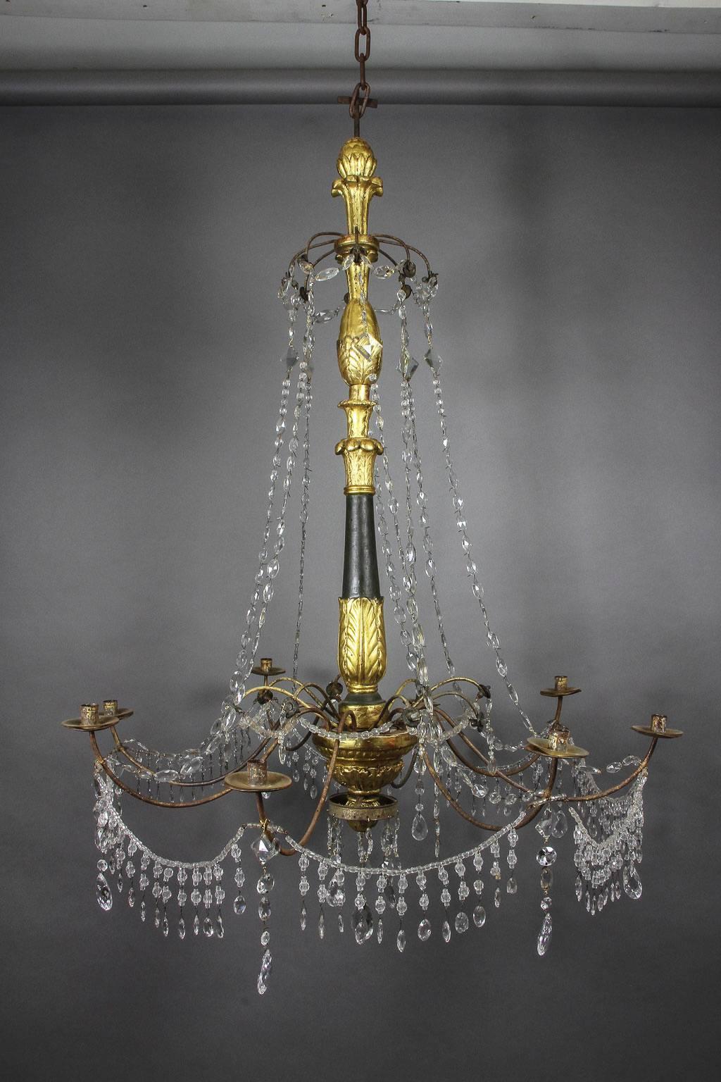 Neoclassical Italian Neoclassic Giltwood and Cut-Glass Chandelier