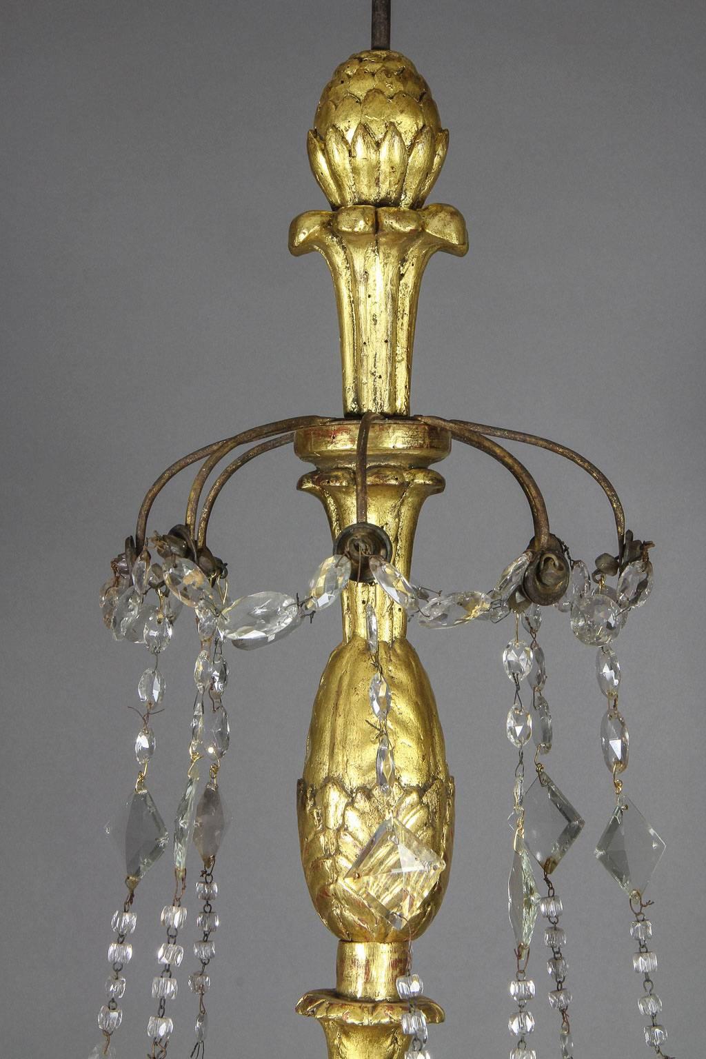 Italian Neoclassic Giltwood and Cut-Glass Chandelier In Good Condition In Essex, MA