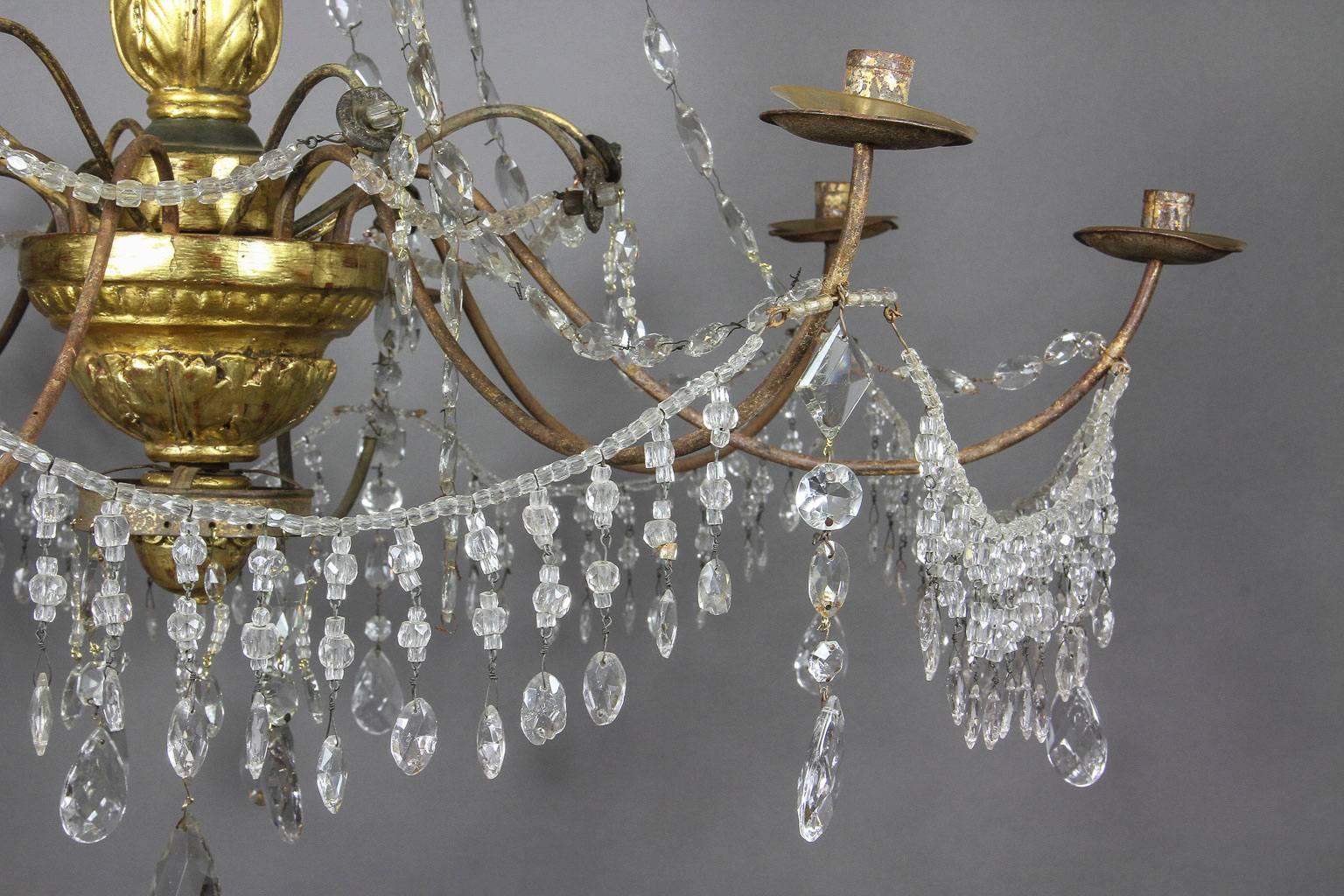 Other Italian Neoclassic Giltwood and Cut-Glass Chandelier