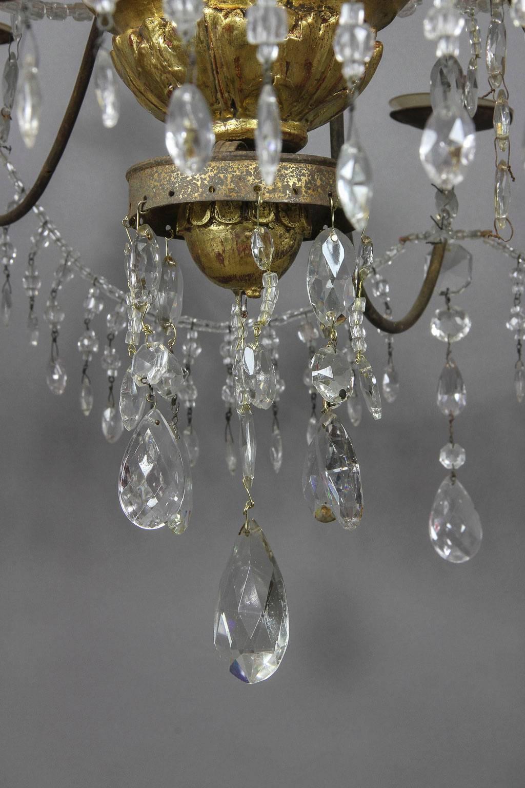 Italian Neoclassic Giltwood and Cut-Glass Chandelier 1