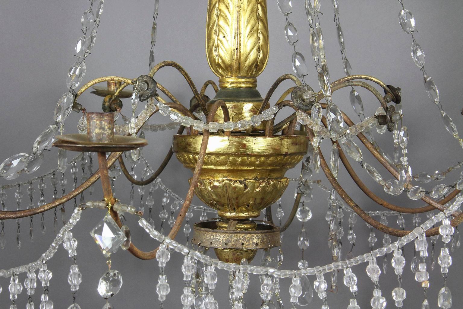 Italian Neoclassic Giltwood and Cut-Glass Chandelier 2