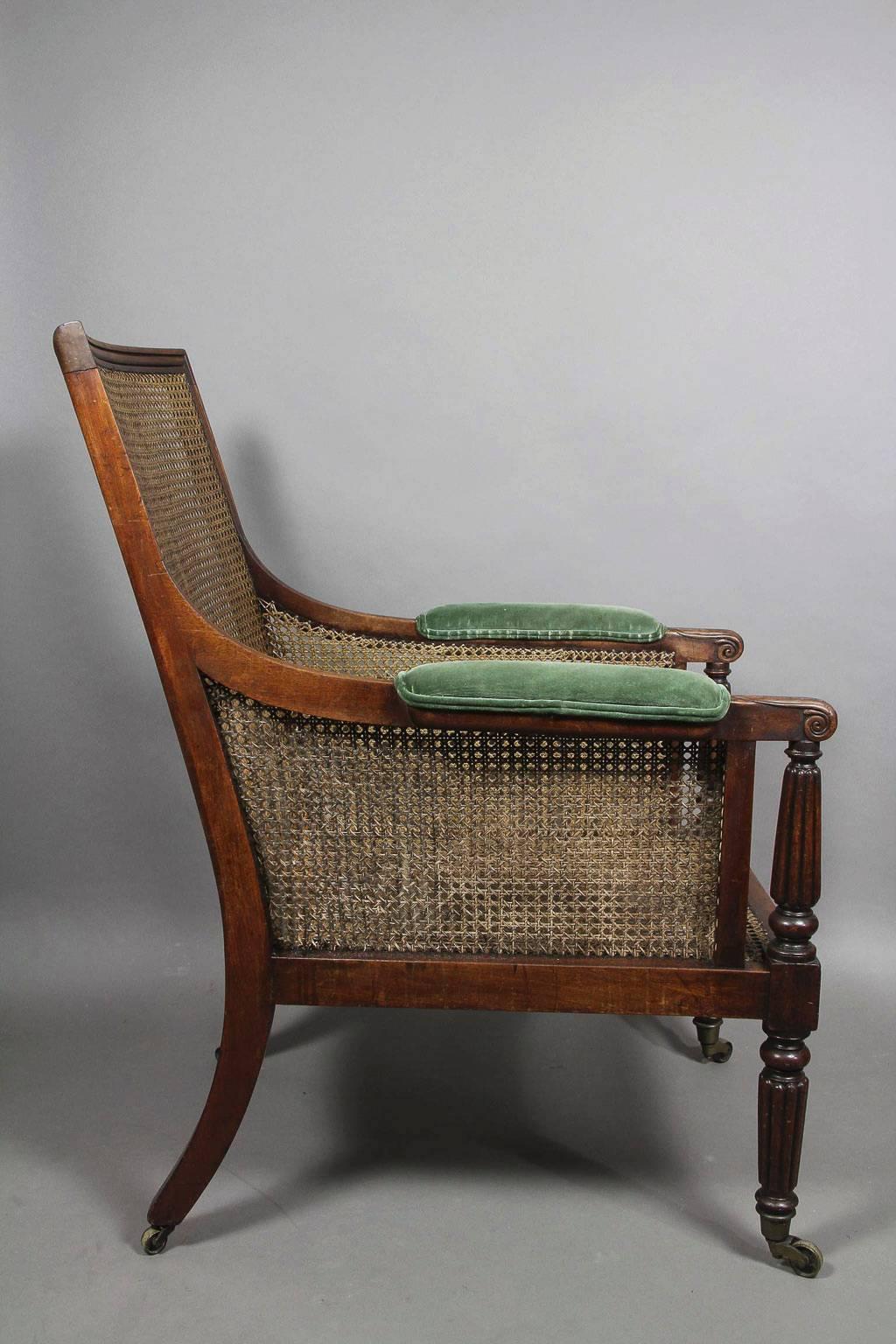 Regency Mahogany Caned Bergere Chair In Good Condition In Essex, MA