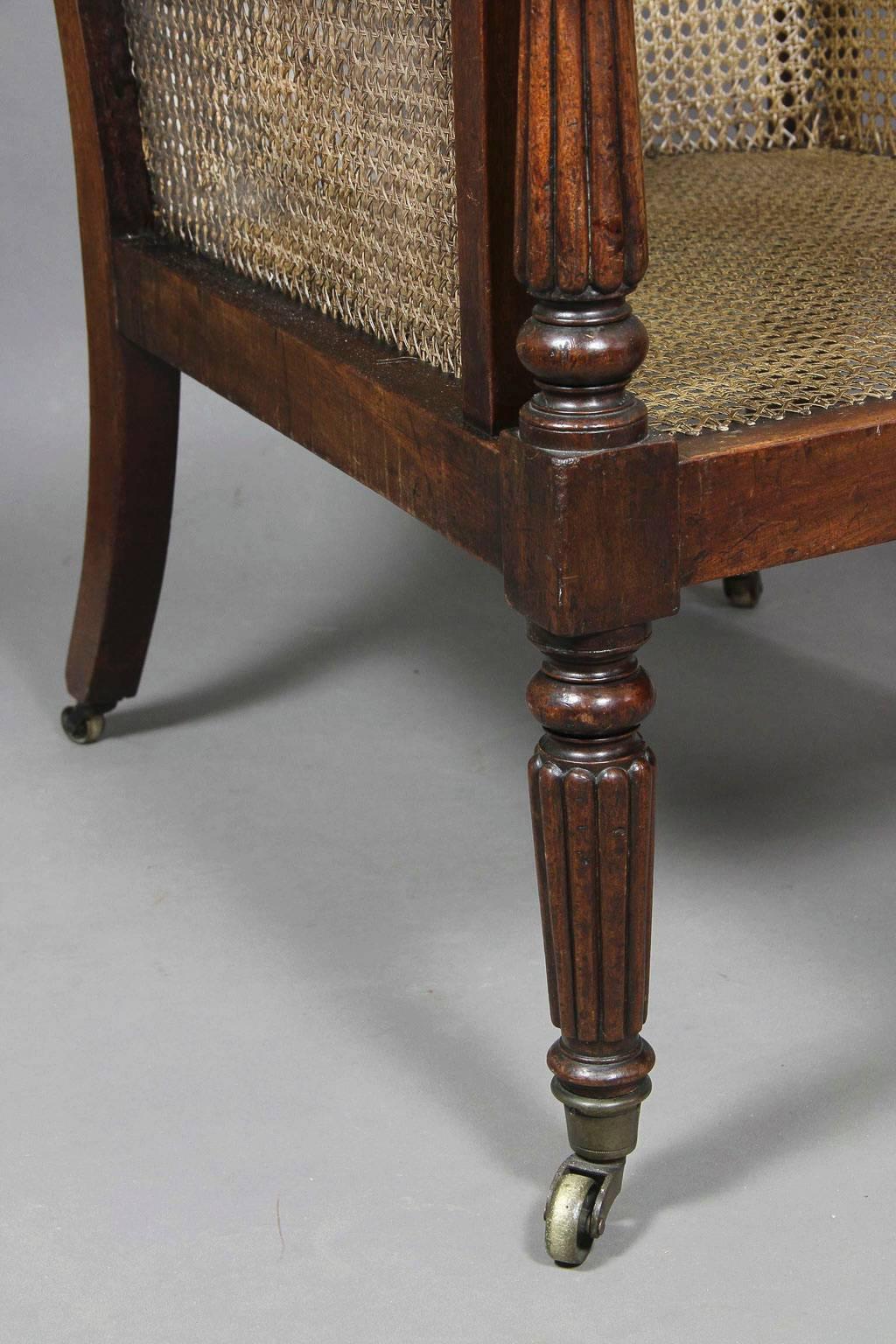 English Regency Mahogany Caned Bergere Chair