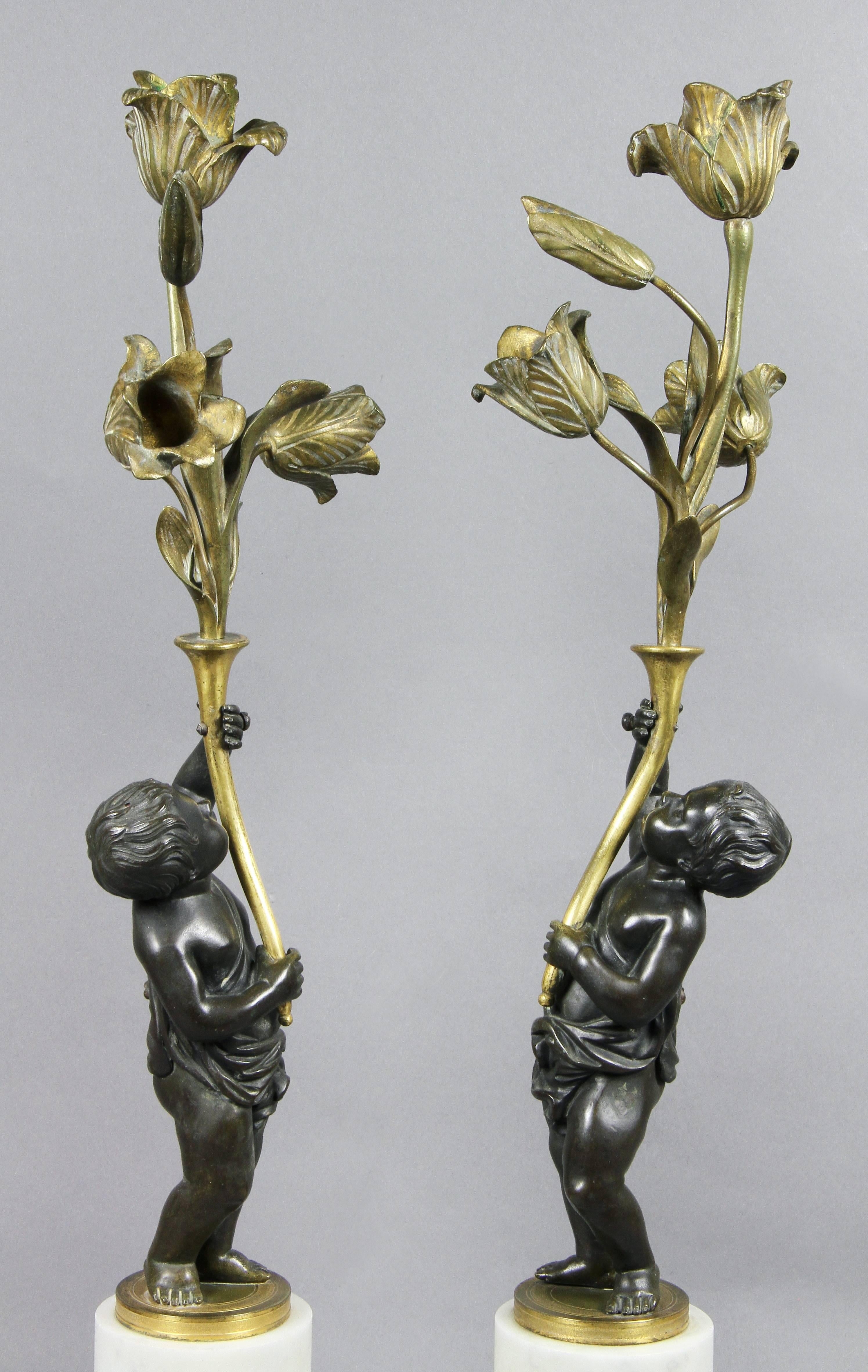 Late 18th Century Pair of Louis Philippe Bronze and Marble Candelabra