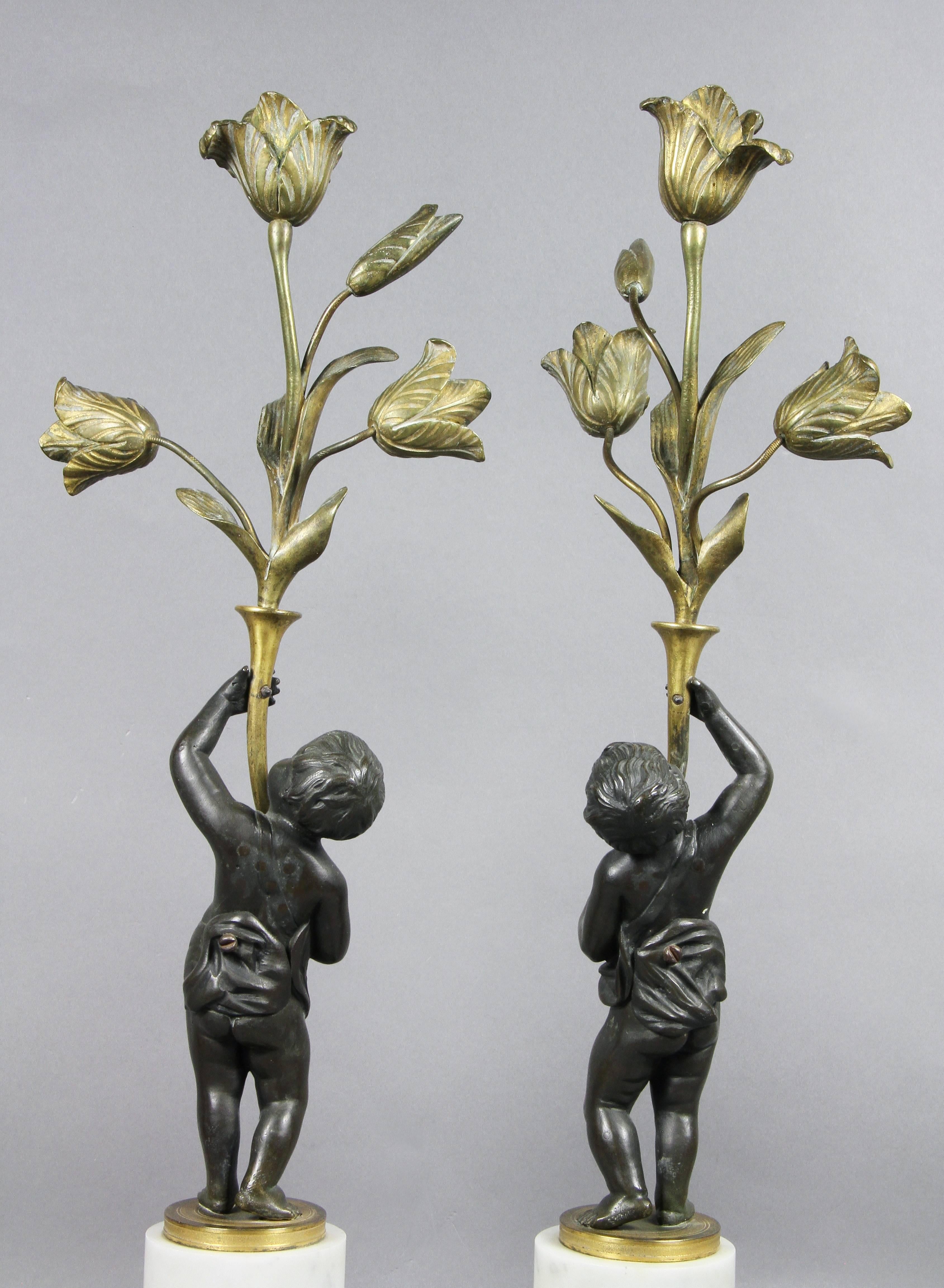 Pair of Louis Philippe Bronze and Marble Candelabra 1
