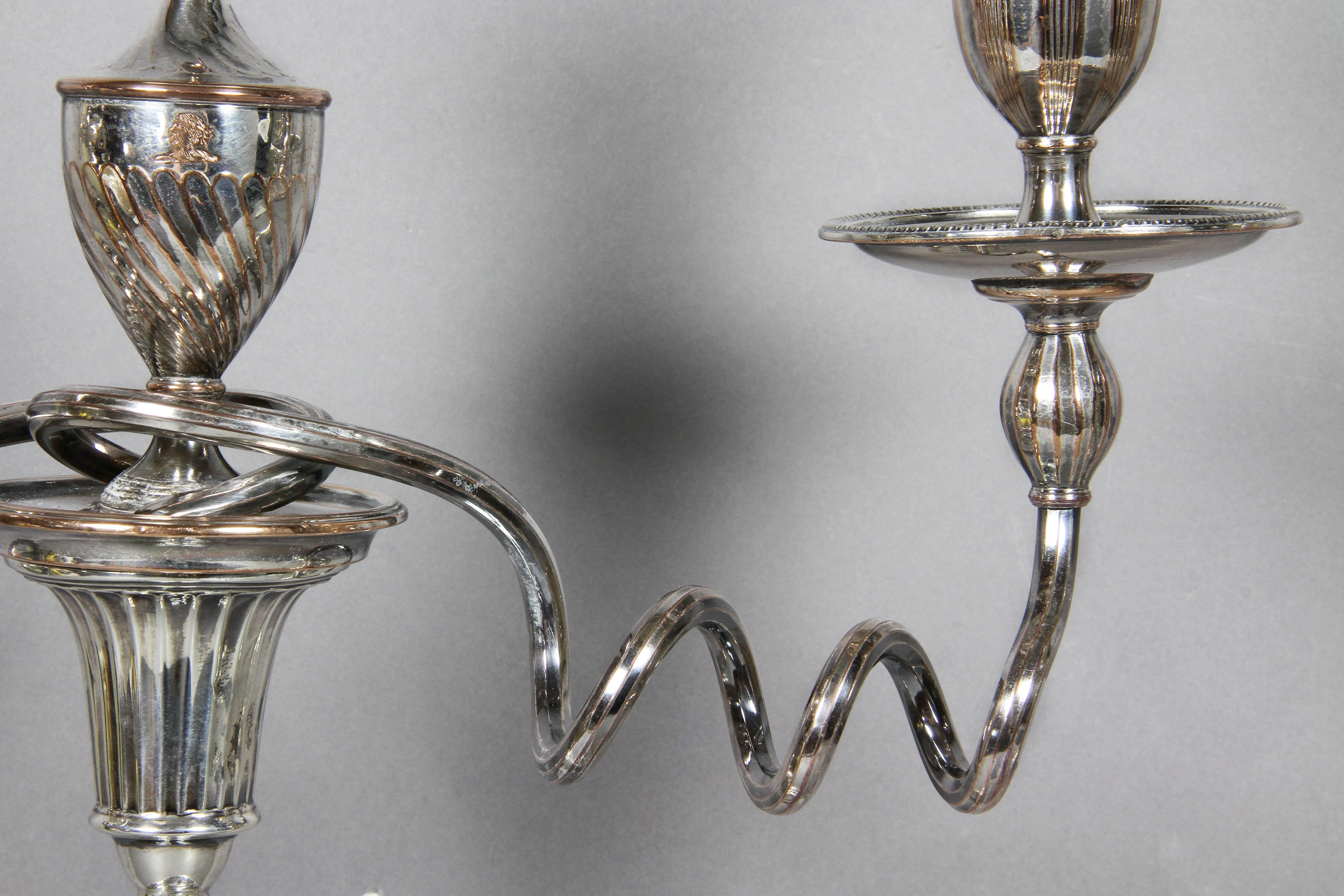English Pair of George III Sterling and Sheffield Plate Candelabra