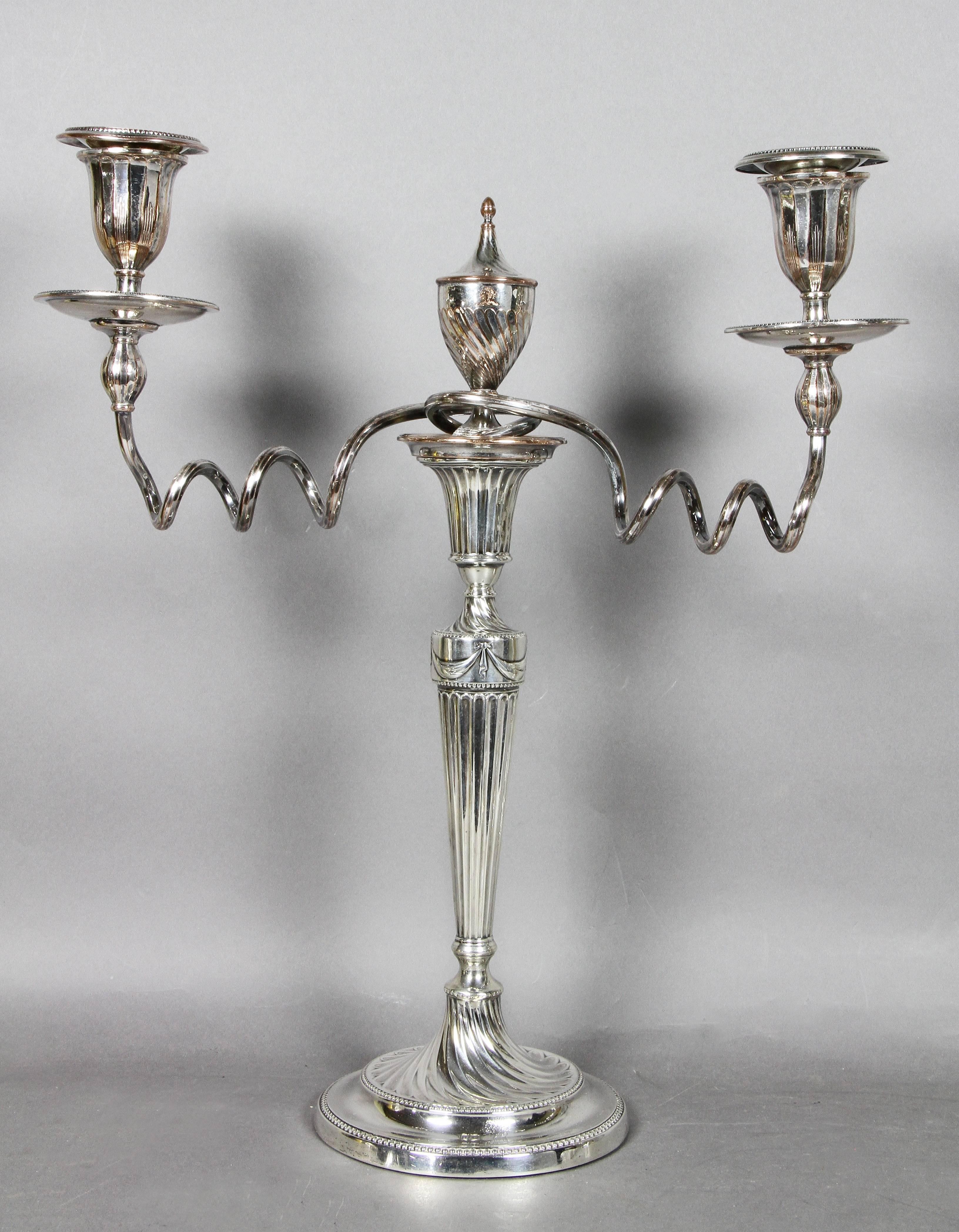 Pair of George III Sterling and Sheffield Plate Candelabra In Good Condition In Essex, MA