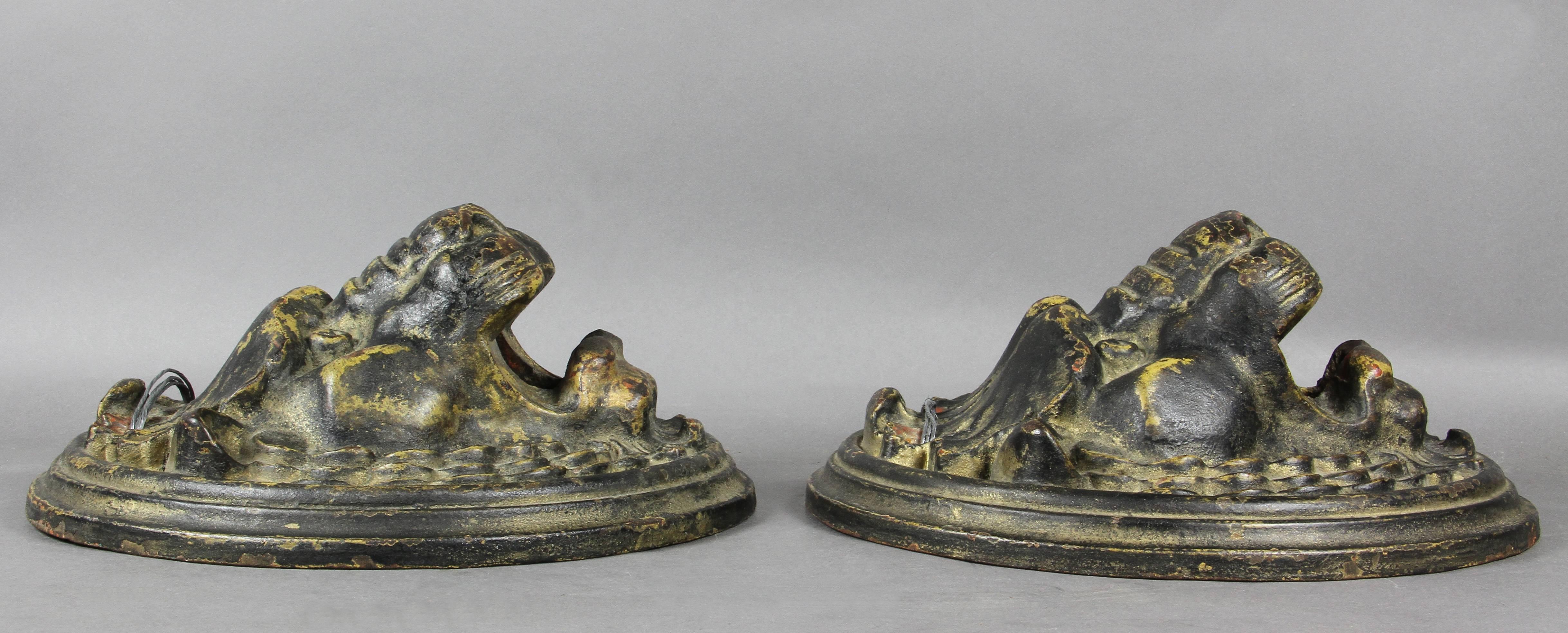 19th Century Pair of Victorian Cast Iron Lion Form Well Heads