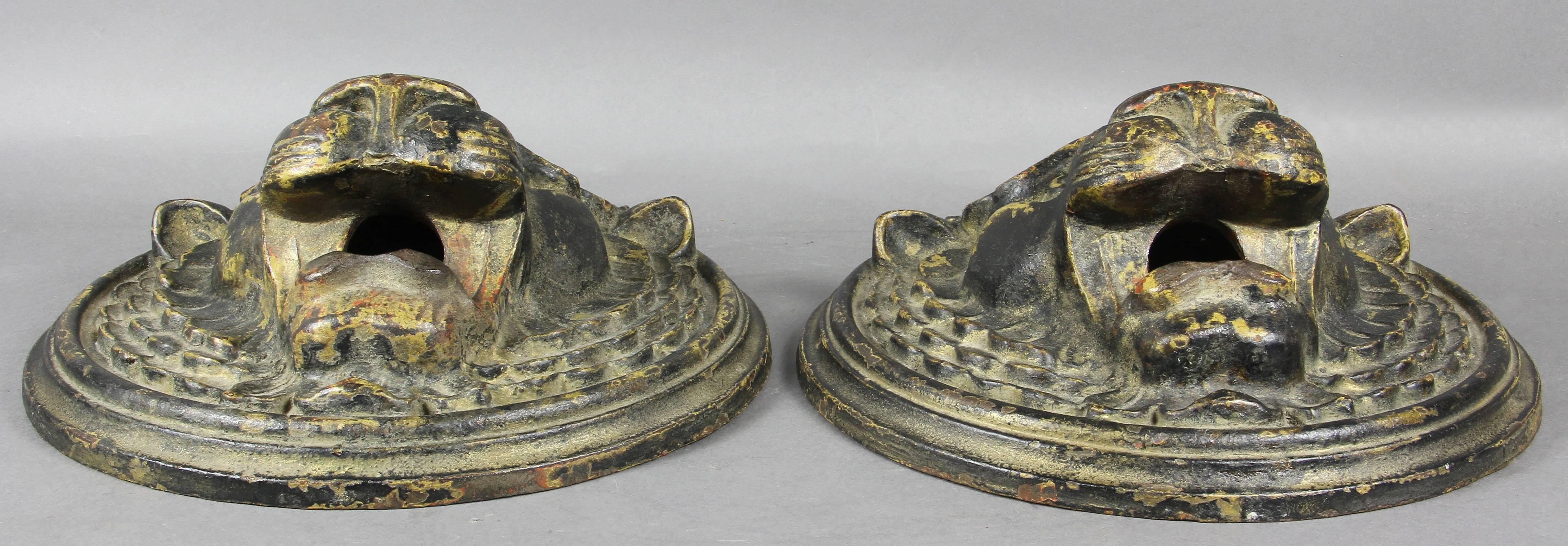 Pair of Victorian Cast Iron Lion Form Well Heads 3