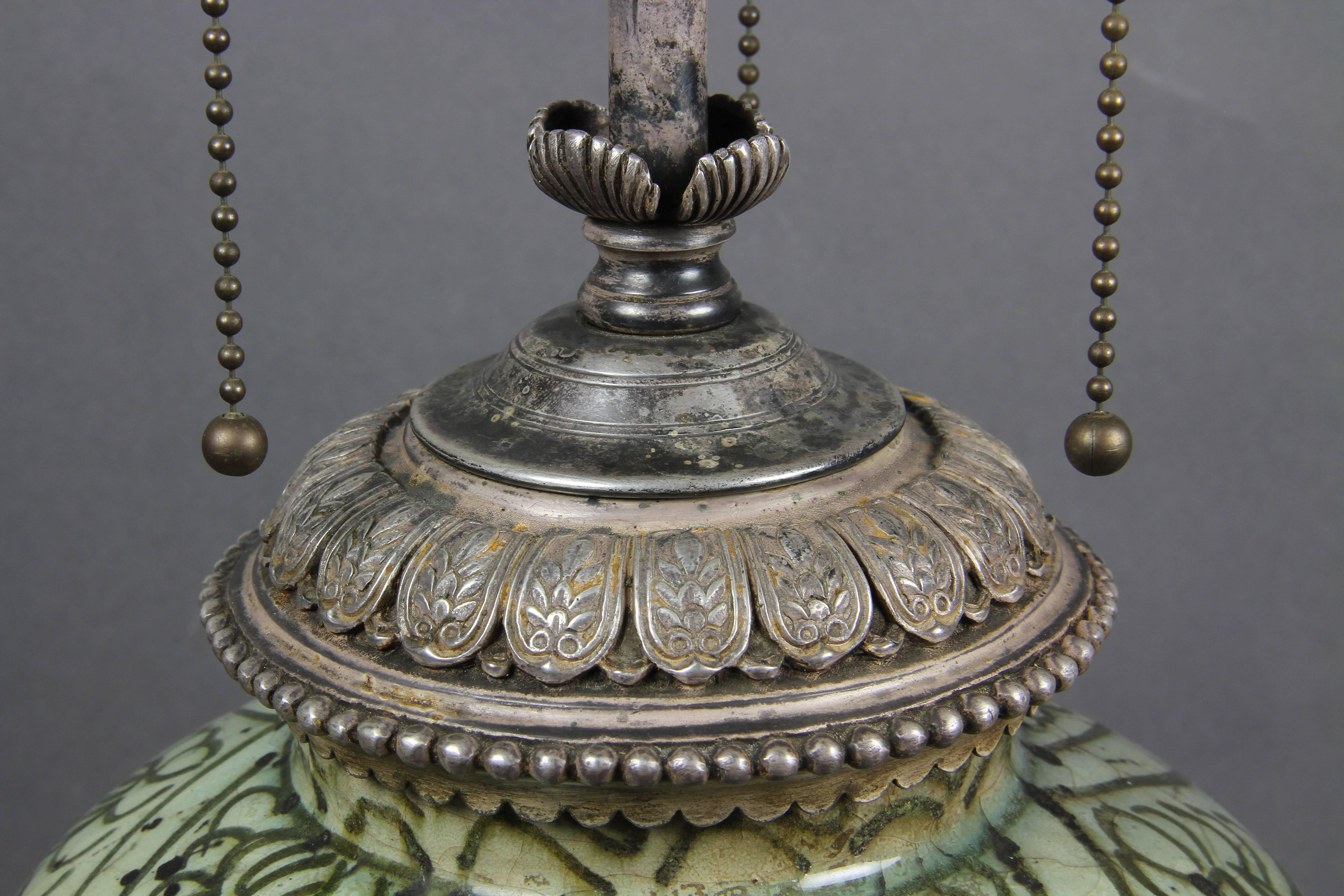 Persian Slivered Bronze-Mounted Table Lamp Possibly Caldwell In Good Condition In Essex, MA
