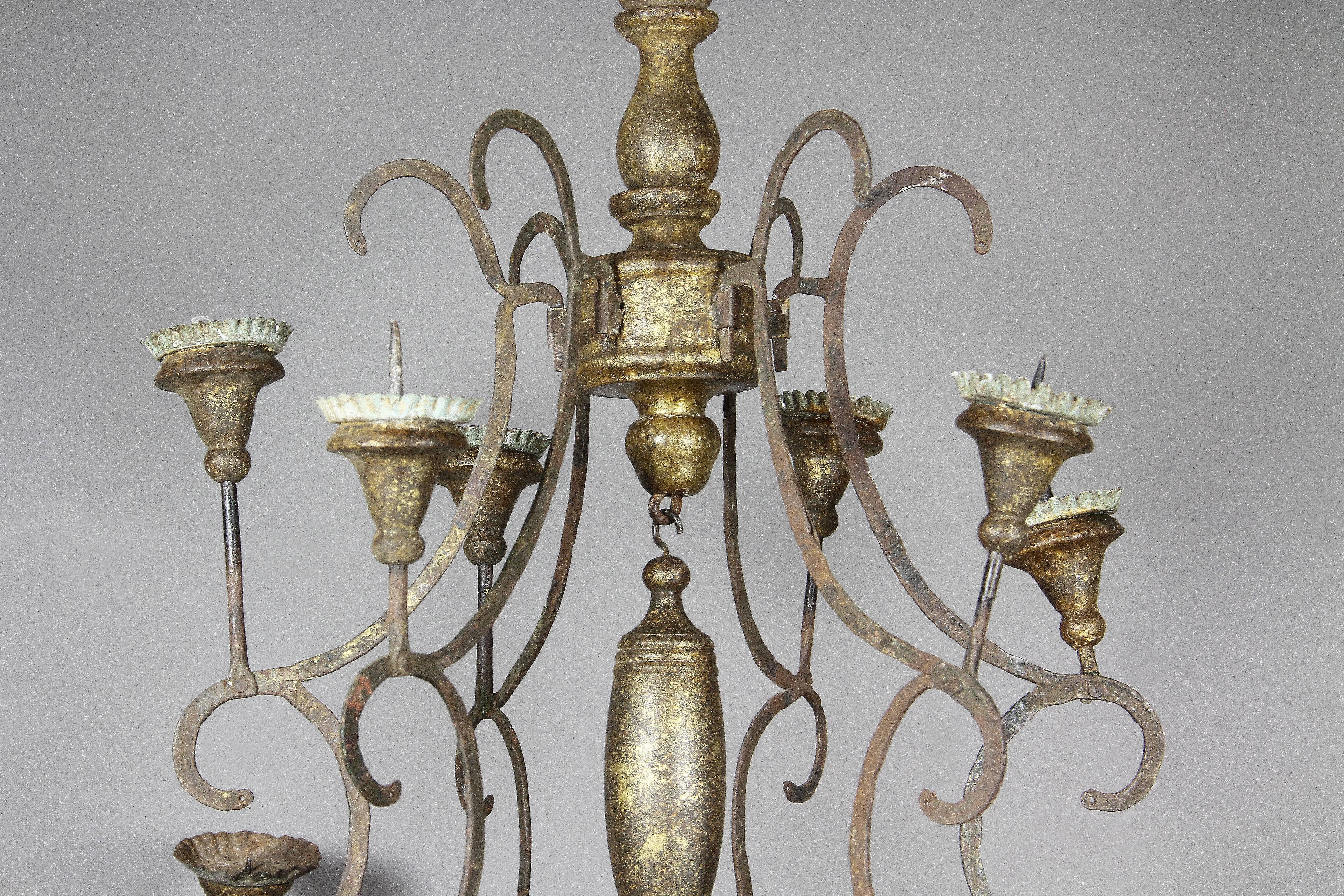 Late 18th Century Scandinavian Wrought Iron and Giltwood Chandelier