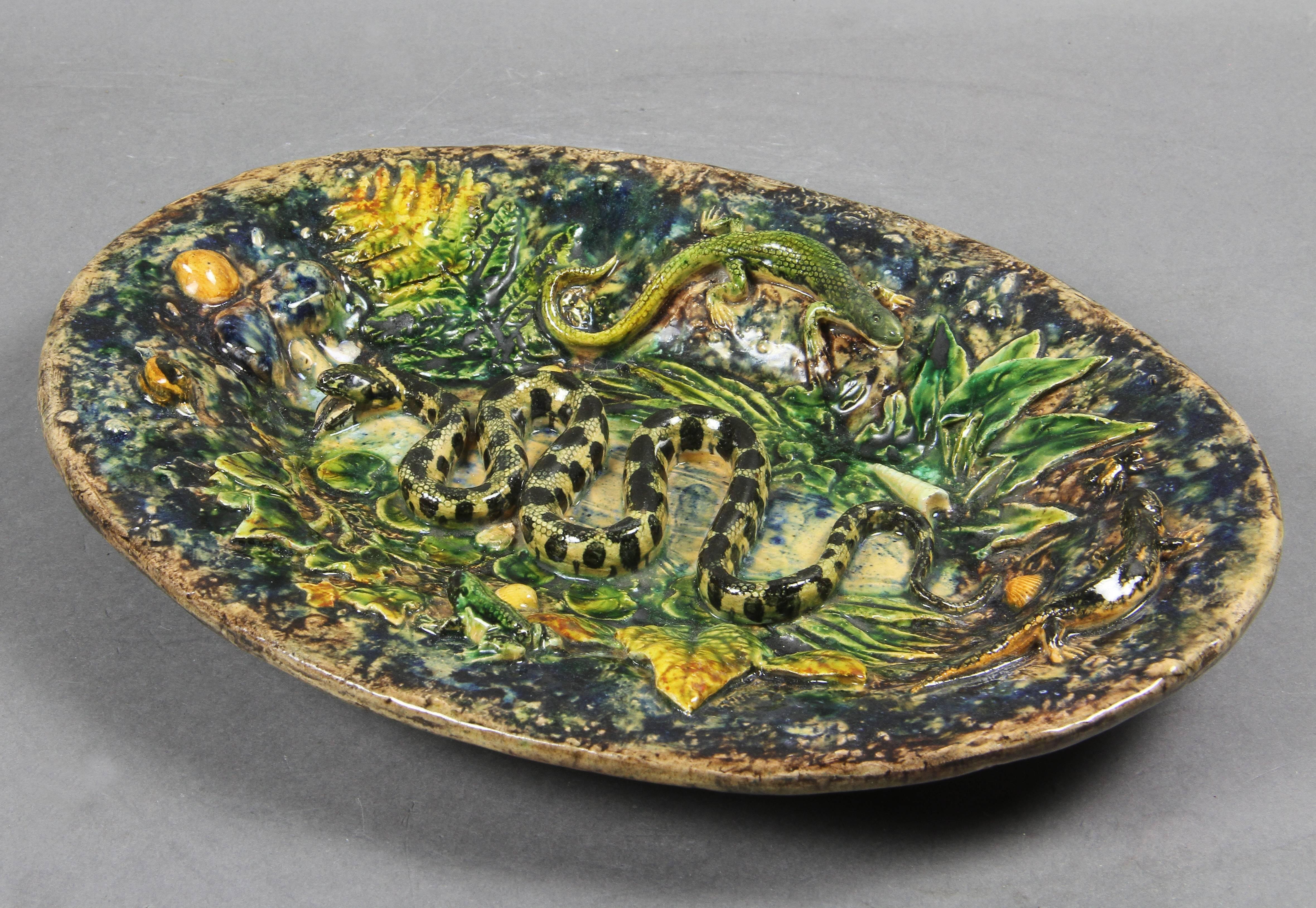 19th Century Palissy Ware Small Platter by Henry Destrejuel