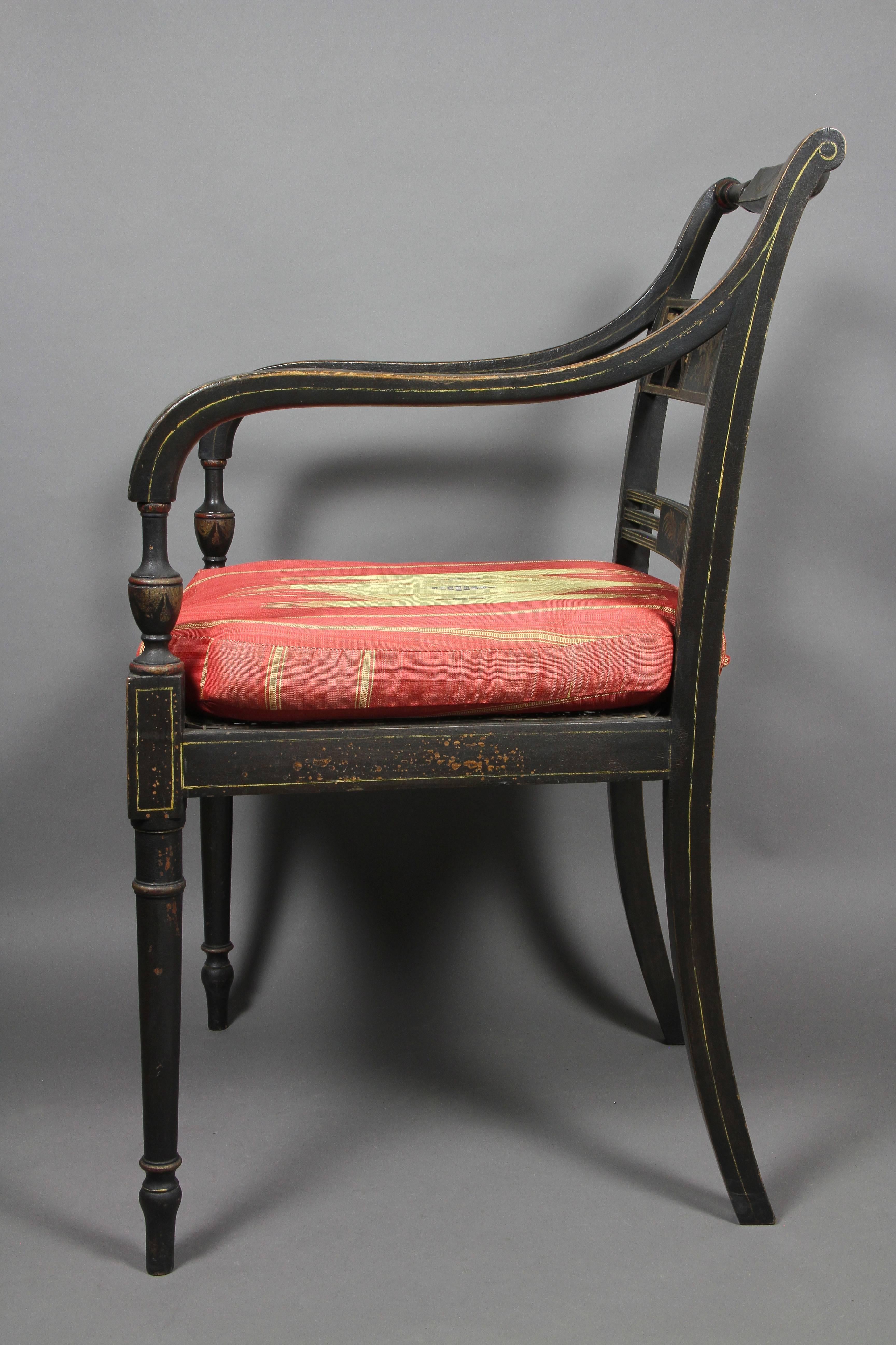 Set of Four Regency Japanned and Parcel-Gilt Armchairs 2