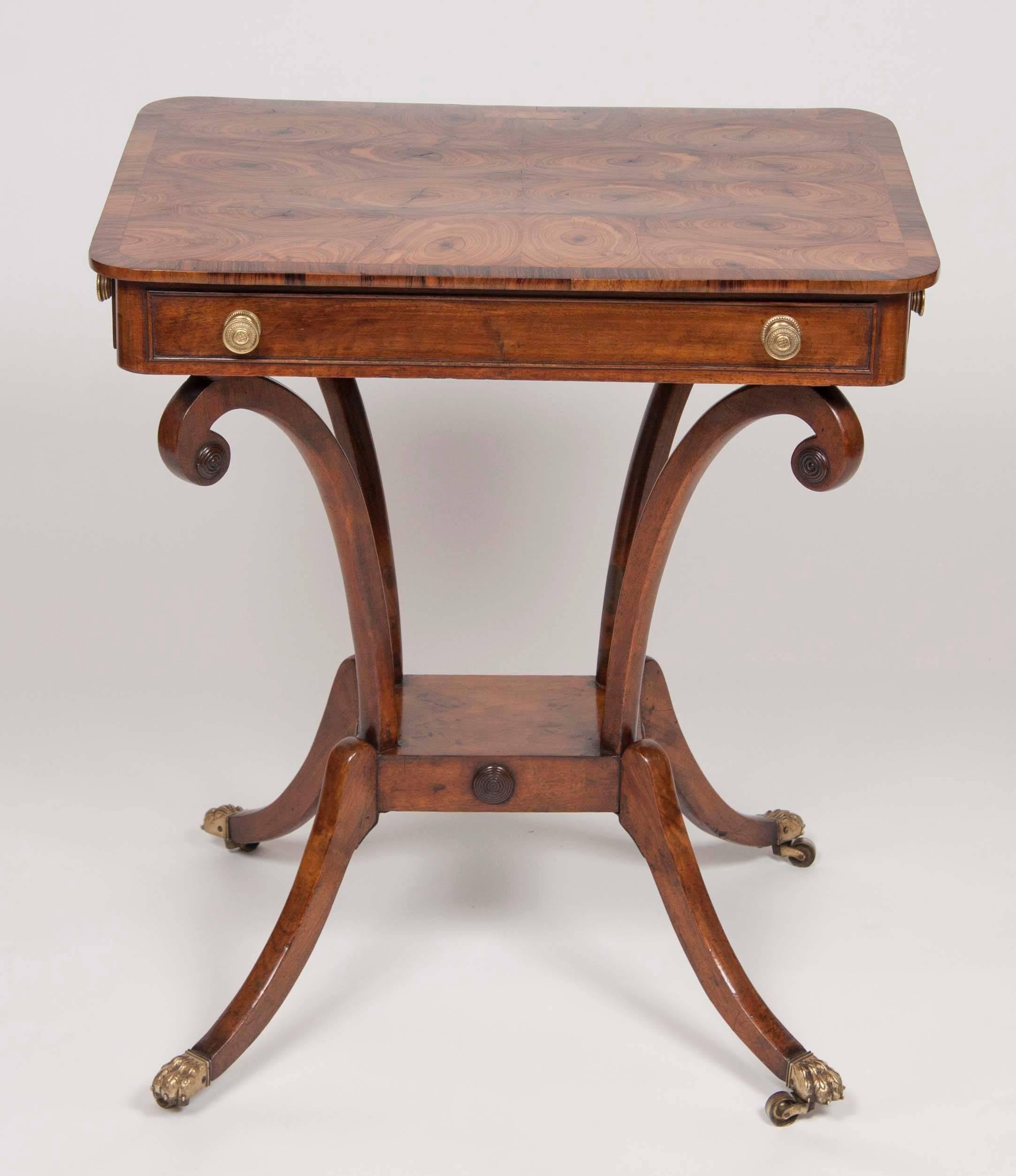 English Pair of Regency Oyster Veneer and Mahogany End Tables