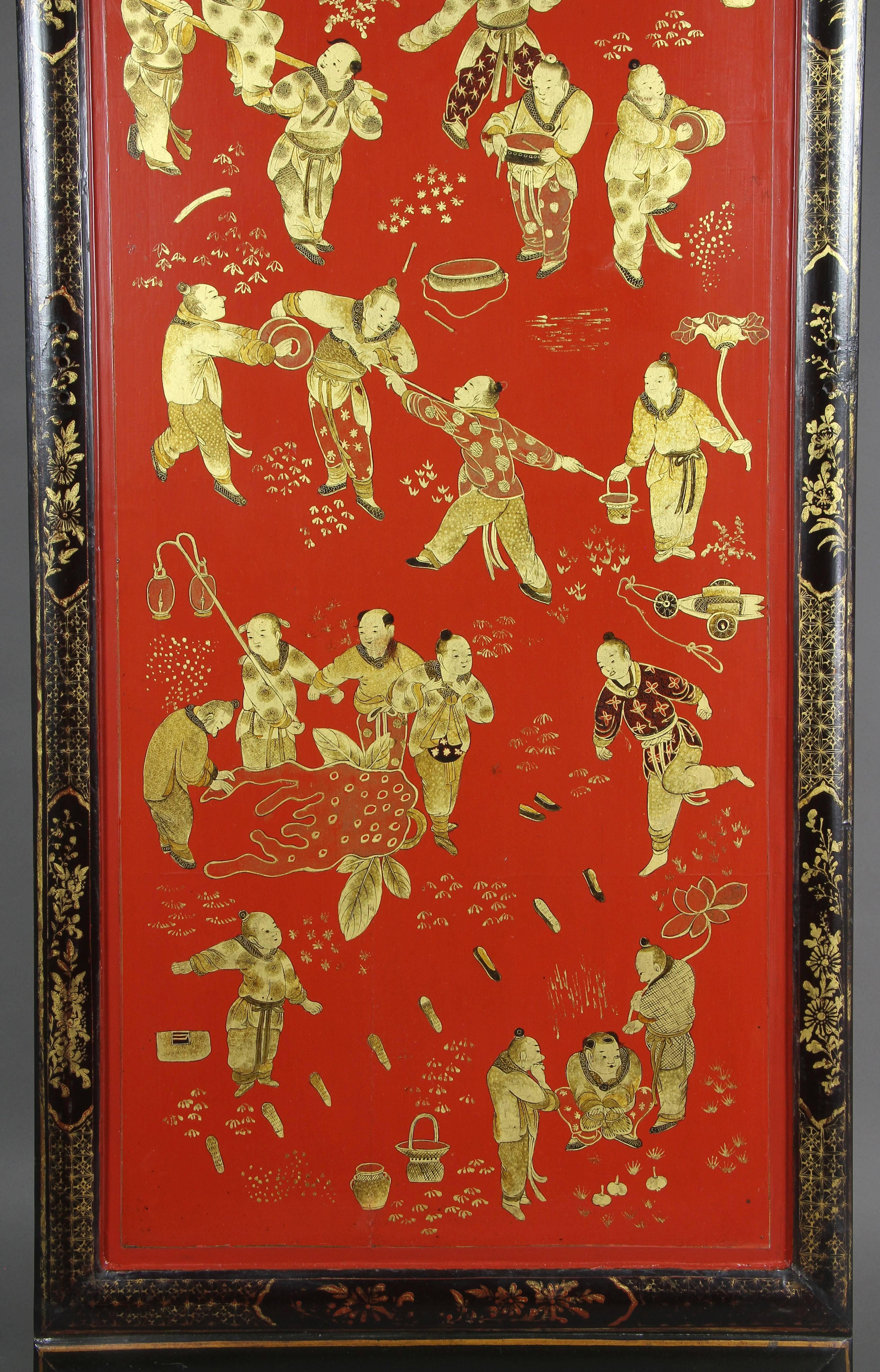 19th Century Three Chinese Export Red Lacquered Panels