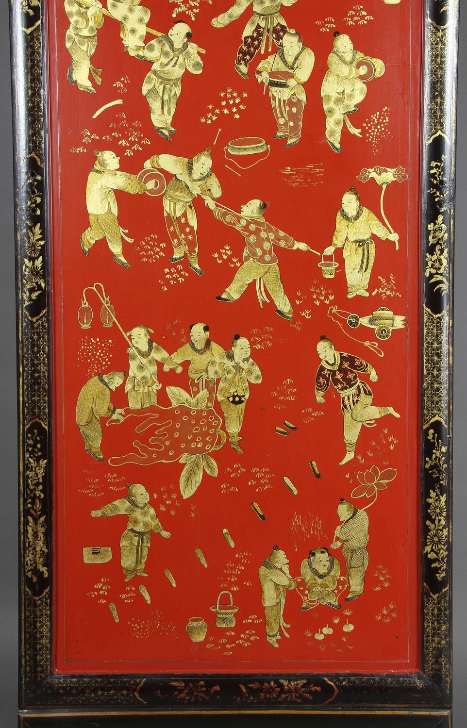 Three Chinese Export Red Lacquered Panels For Sale at 1stdibs