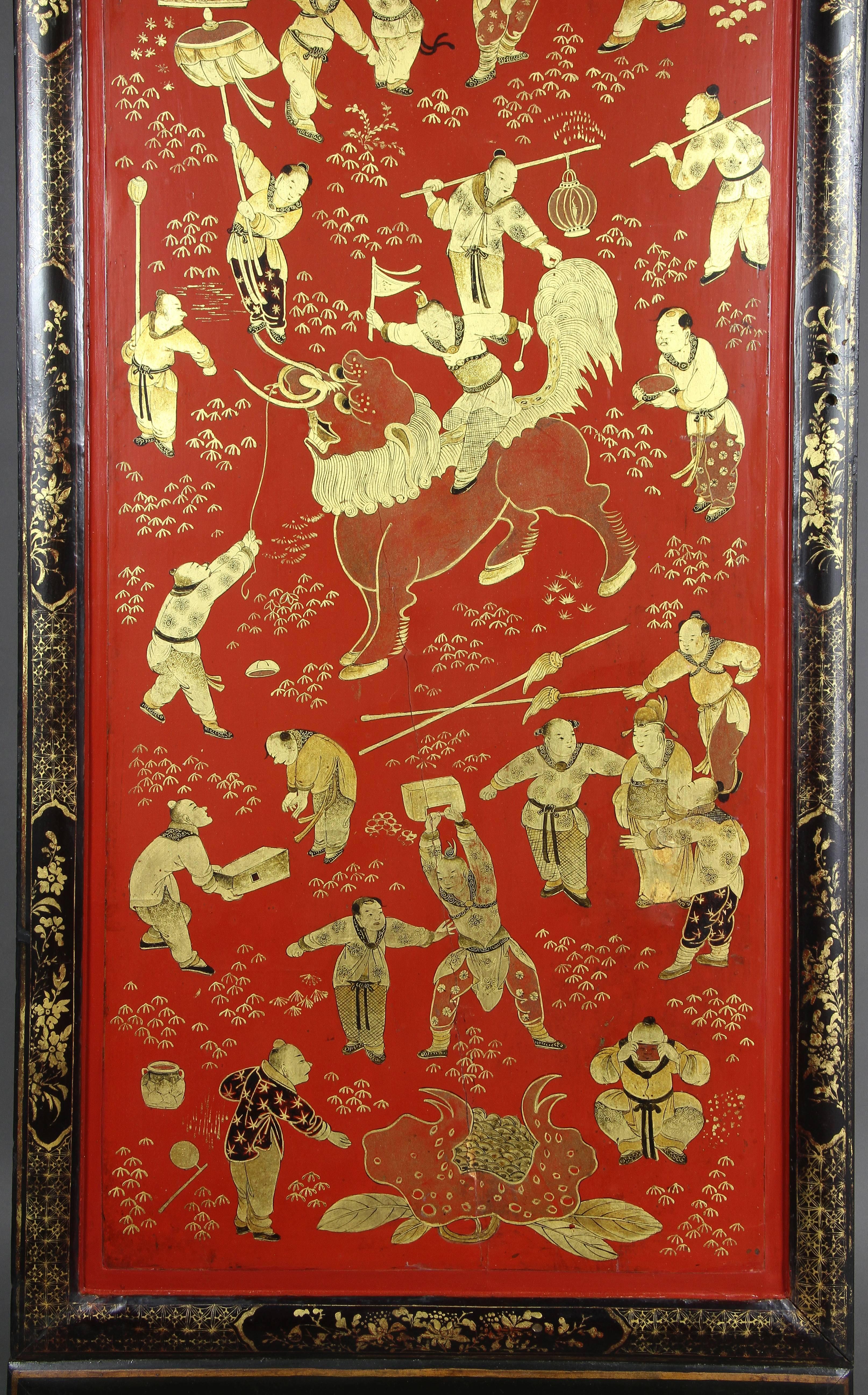 Three Chinese Export Red Lacquered Panels 2