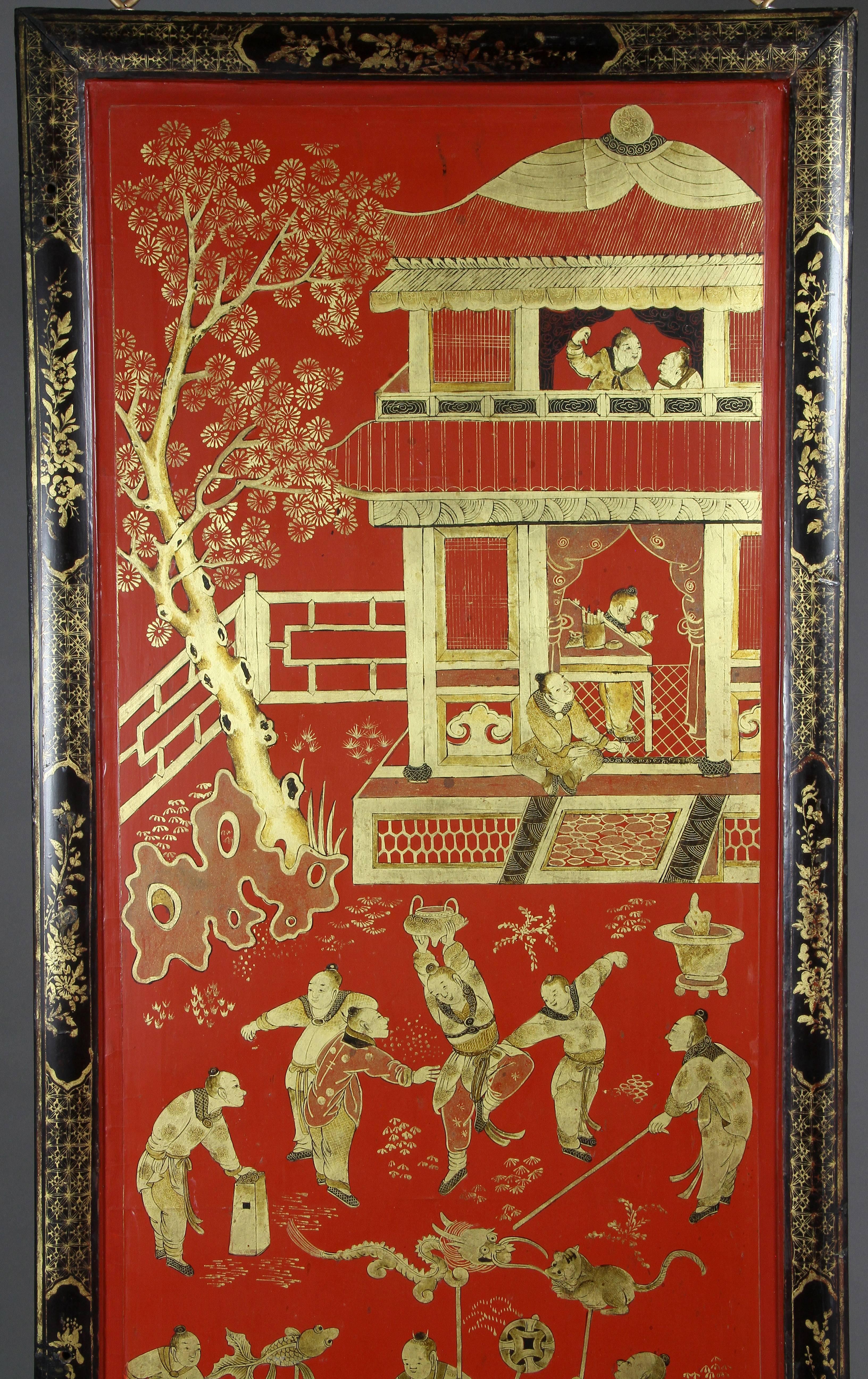 Three Chinese Export Red Lacquered Panels 3