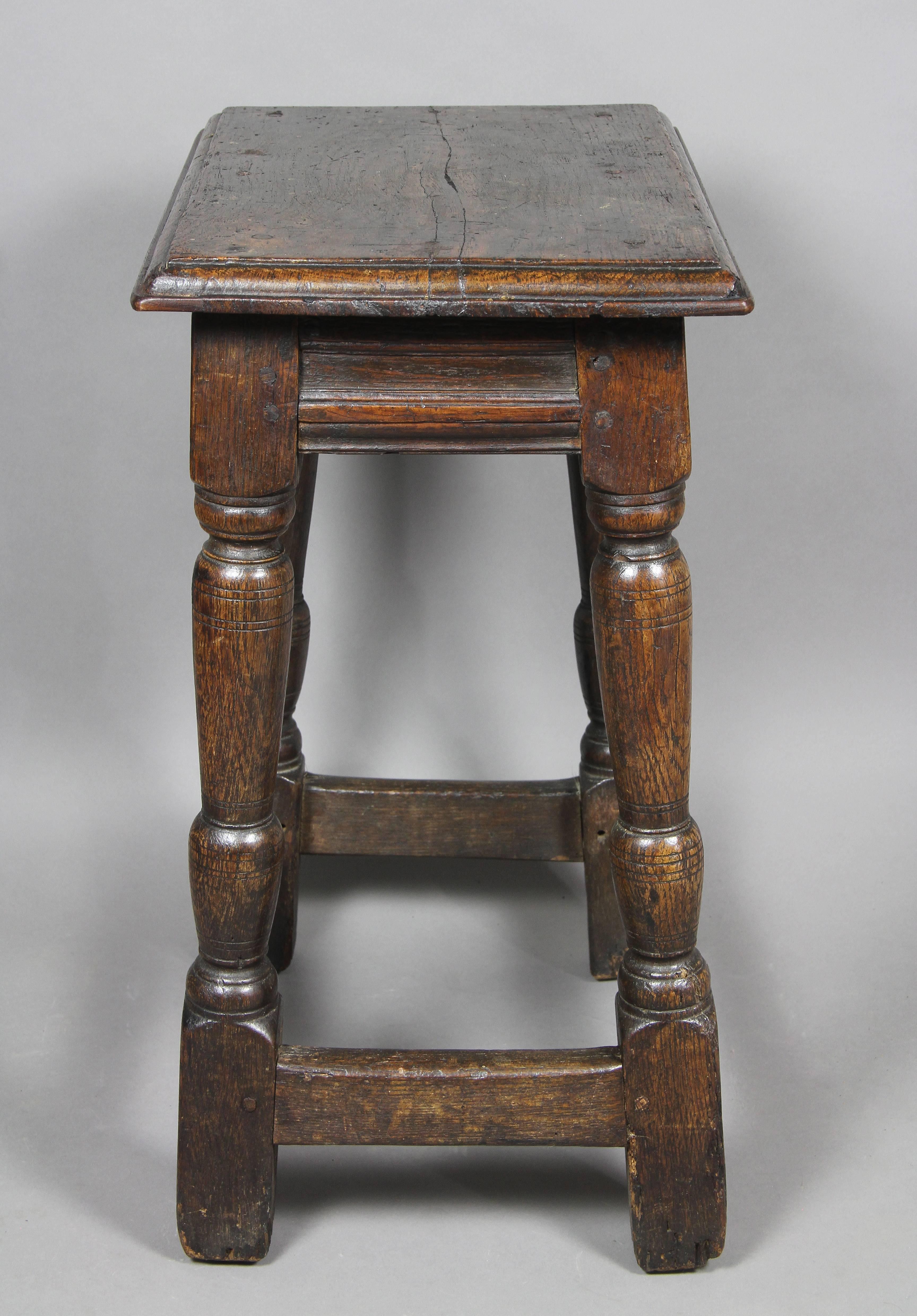 Jacobean Oak Joint Stool In Good Condition In Essex, MA