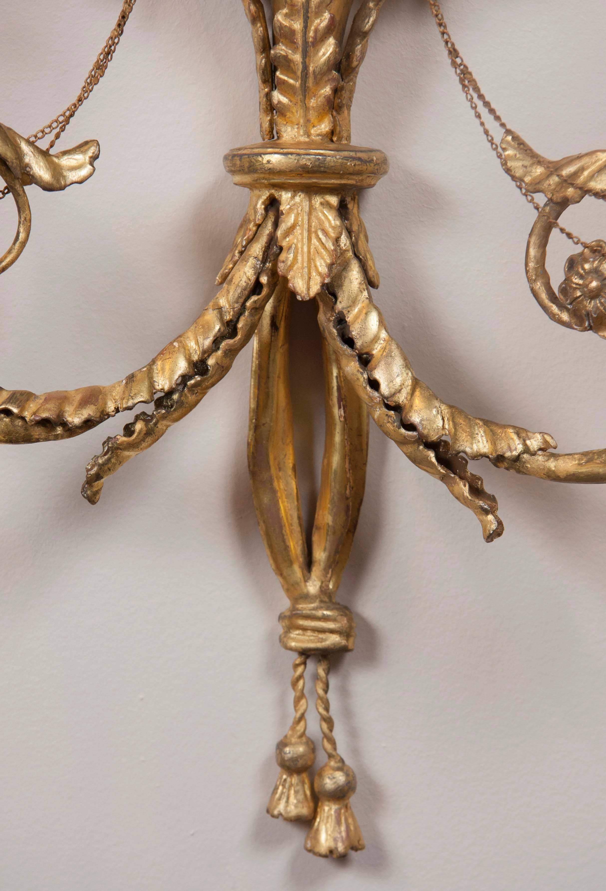 Pair of Regency Style Giltwood Gryphon Wall Sconces In Good Condition For Sale In Essex, MA