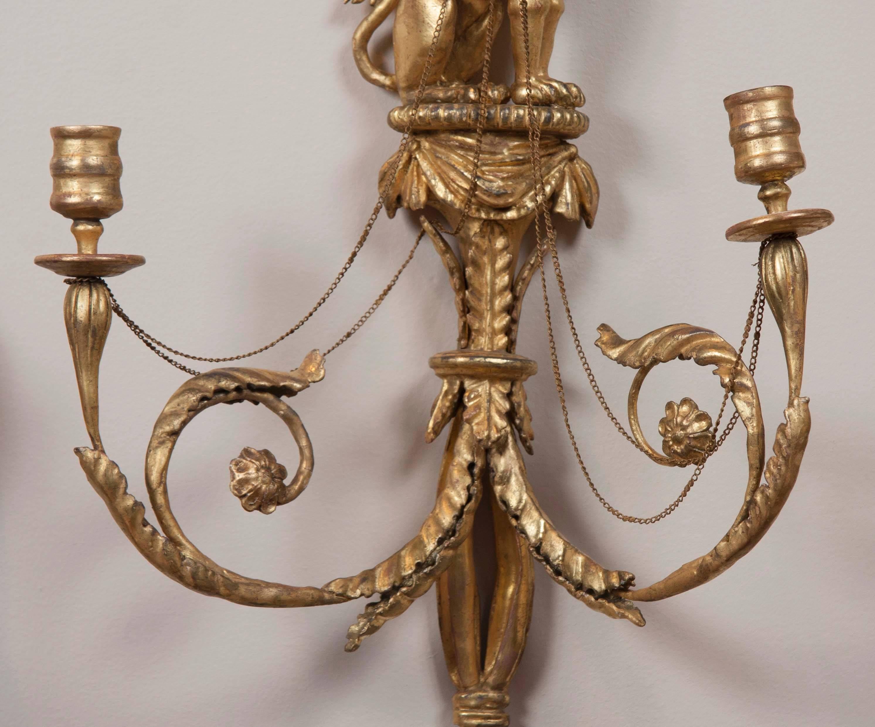 Pair of Regency Style Giltwood Gryphon Wall Sconces For Sale 1