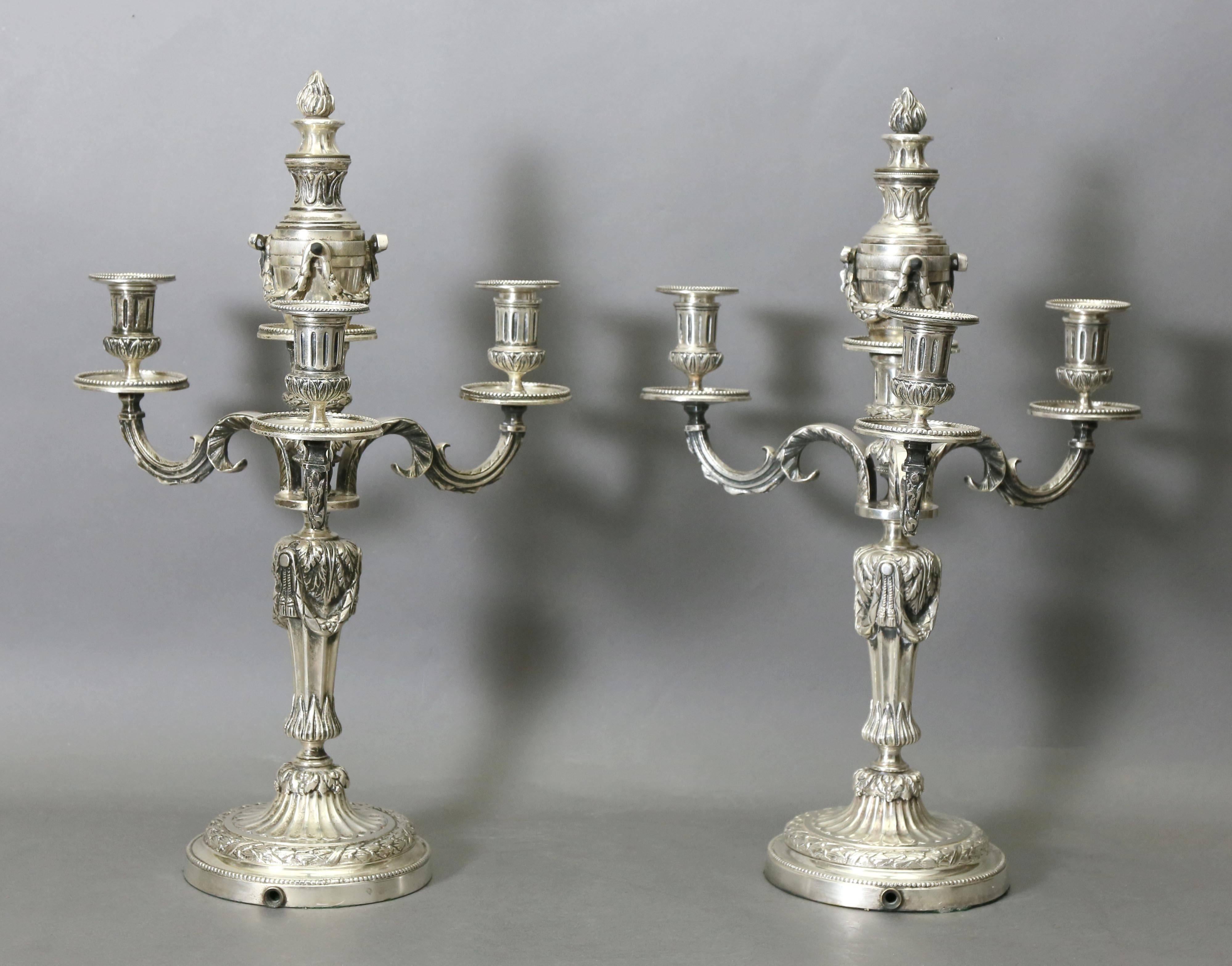 Pair of Louis XVI Style Silvered Bronze Candelabra 3