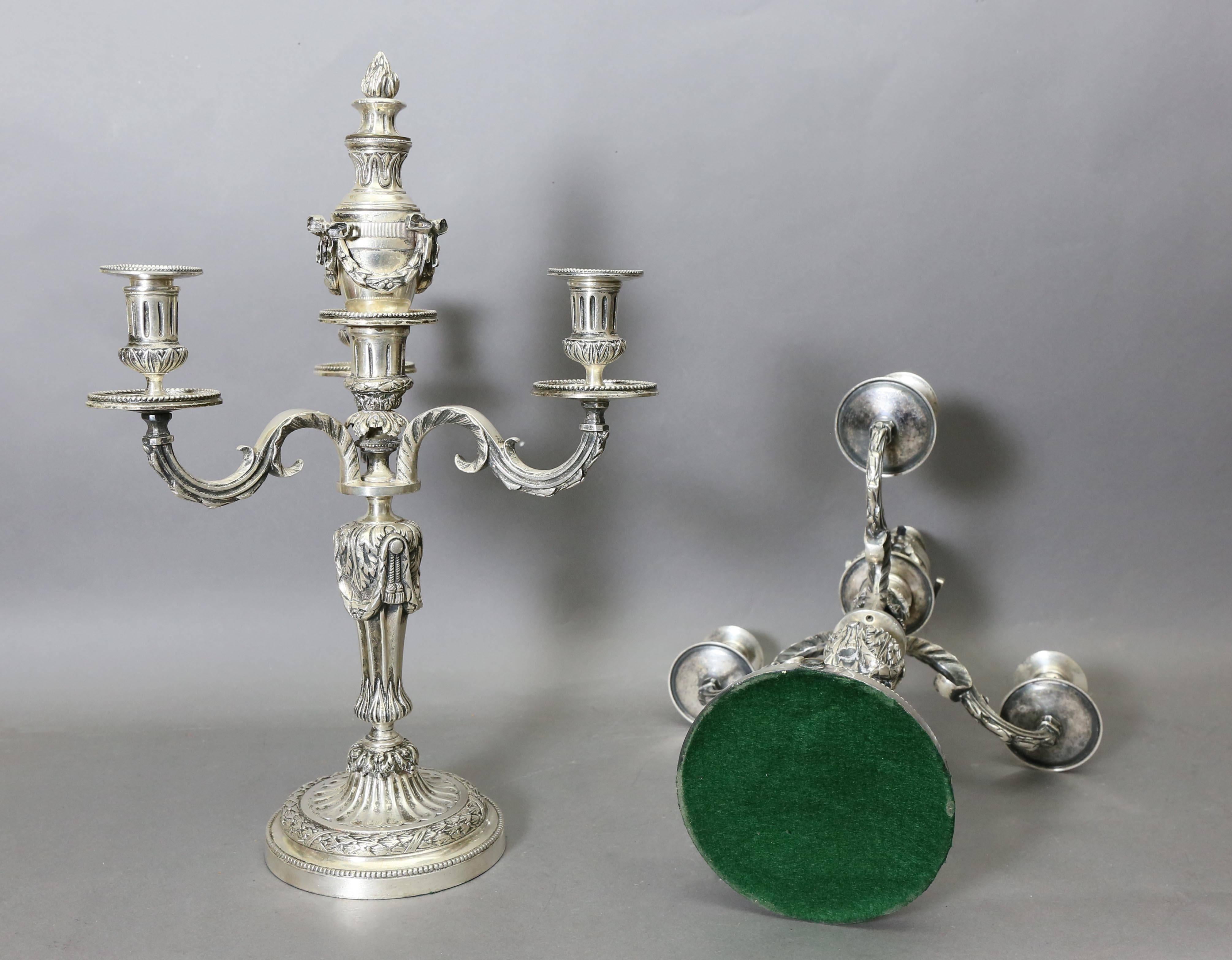 Pair of Louis XVI Style Silvered Bronze Candelabra 4