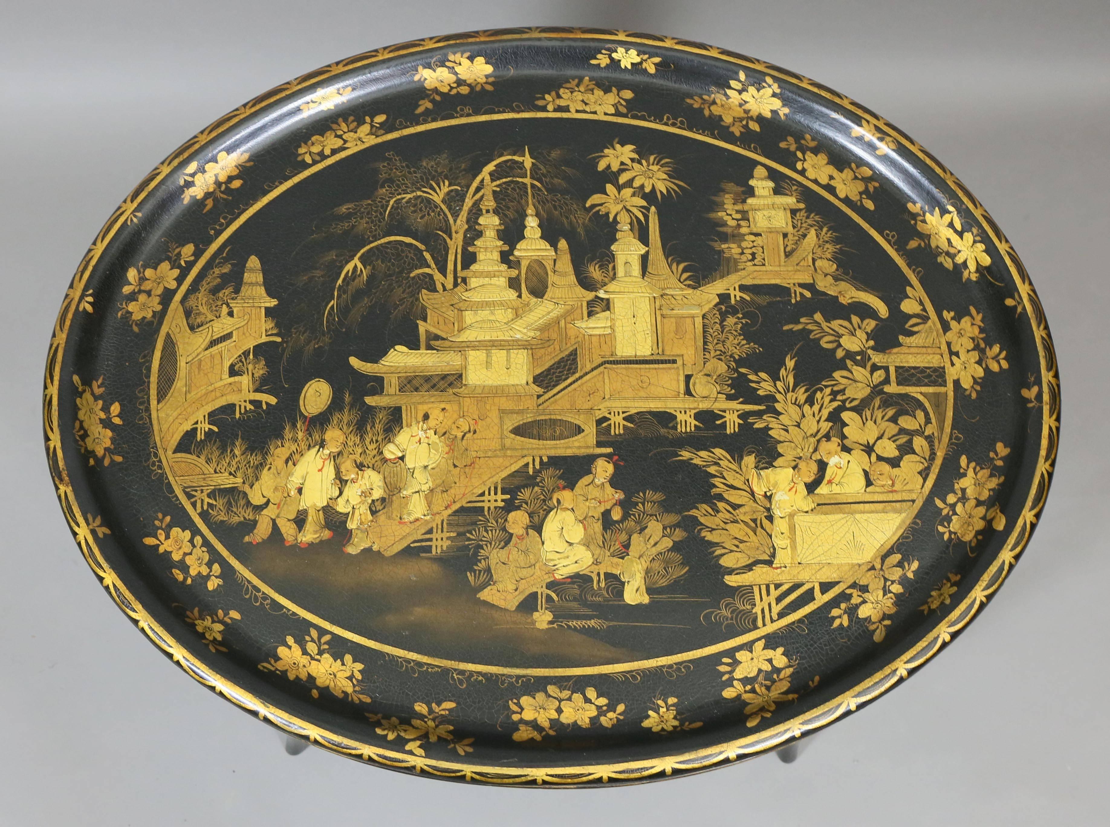 English Victorian Chinoiserie Papier Mache Tray Table