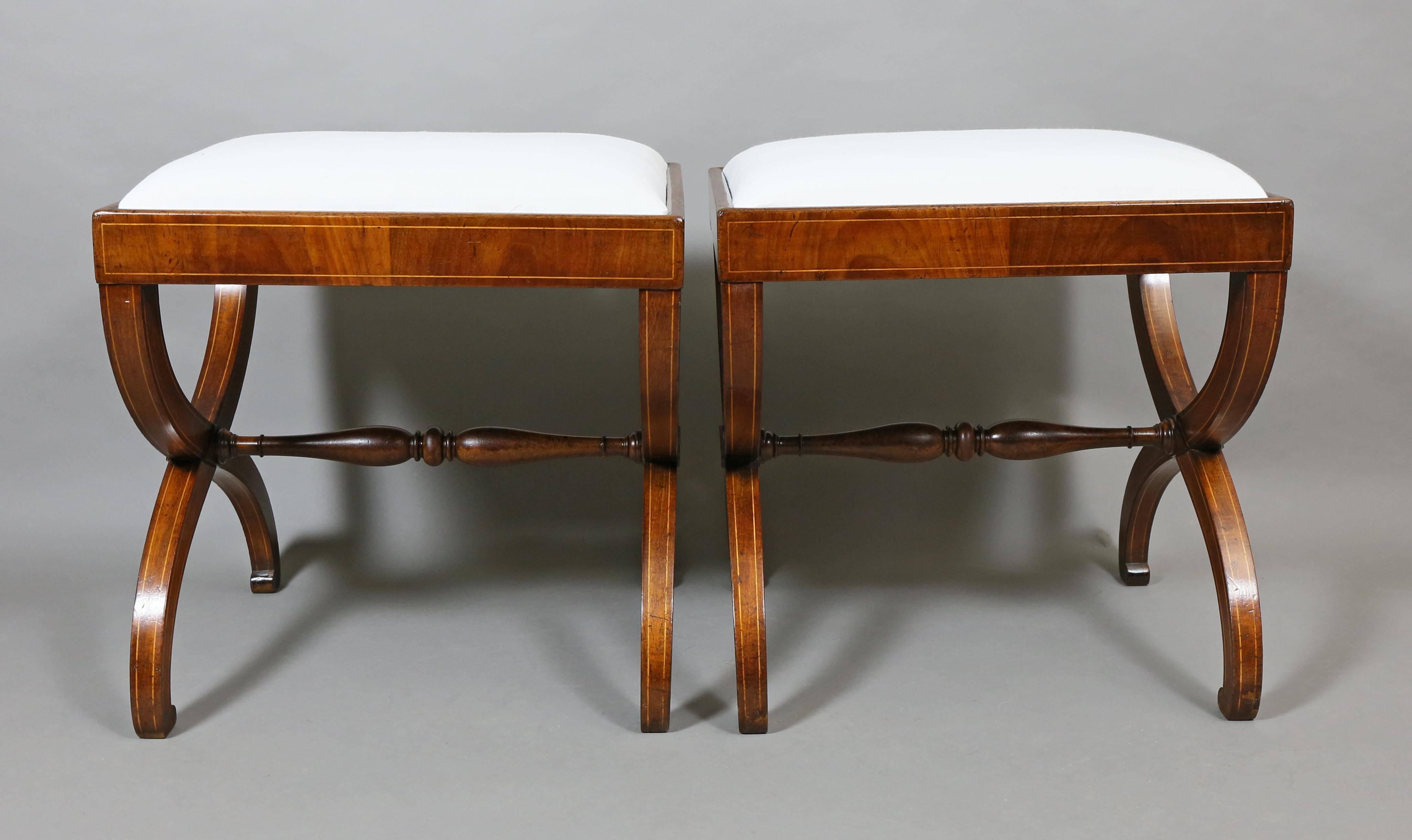 Pair of Empire Mahogany and Inlaid Benches In Good Condition In Essex, MA