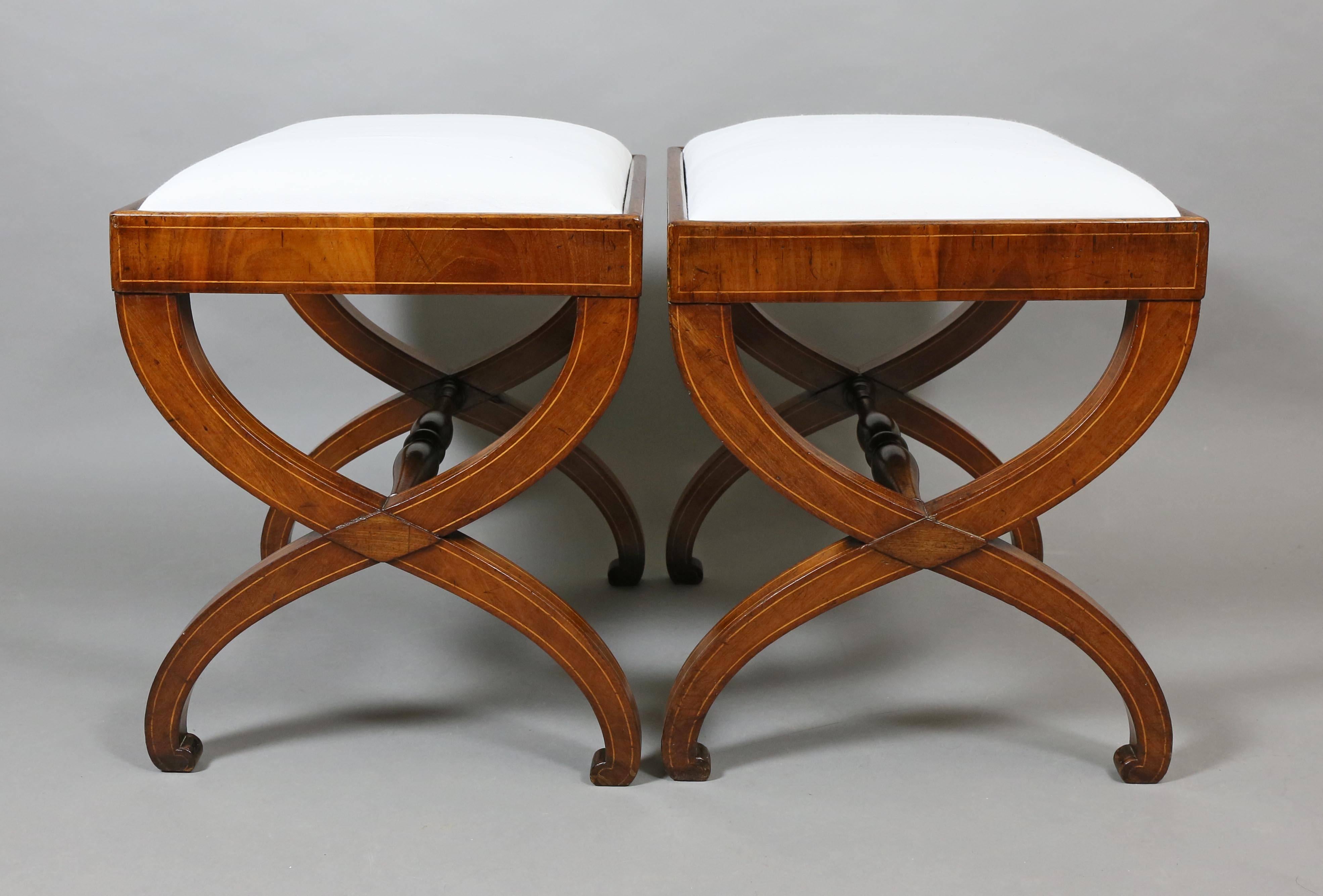 French Pair of Empire Mahogany and Inlaid Benches