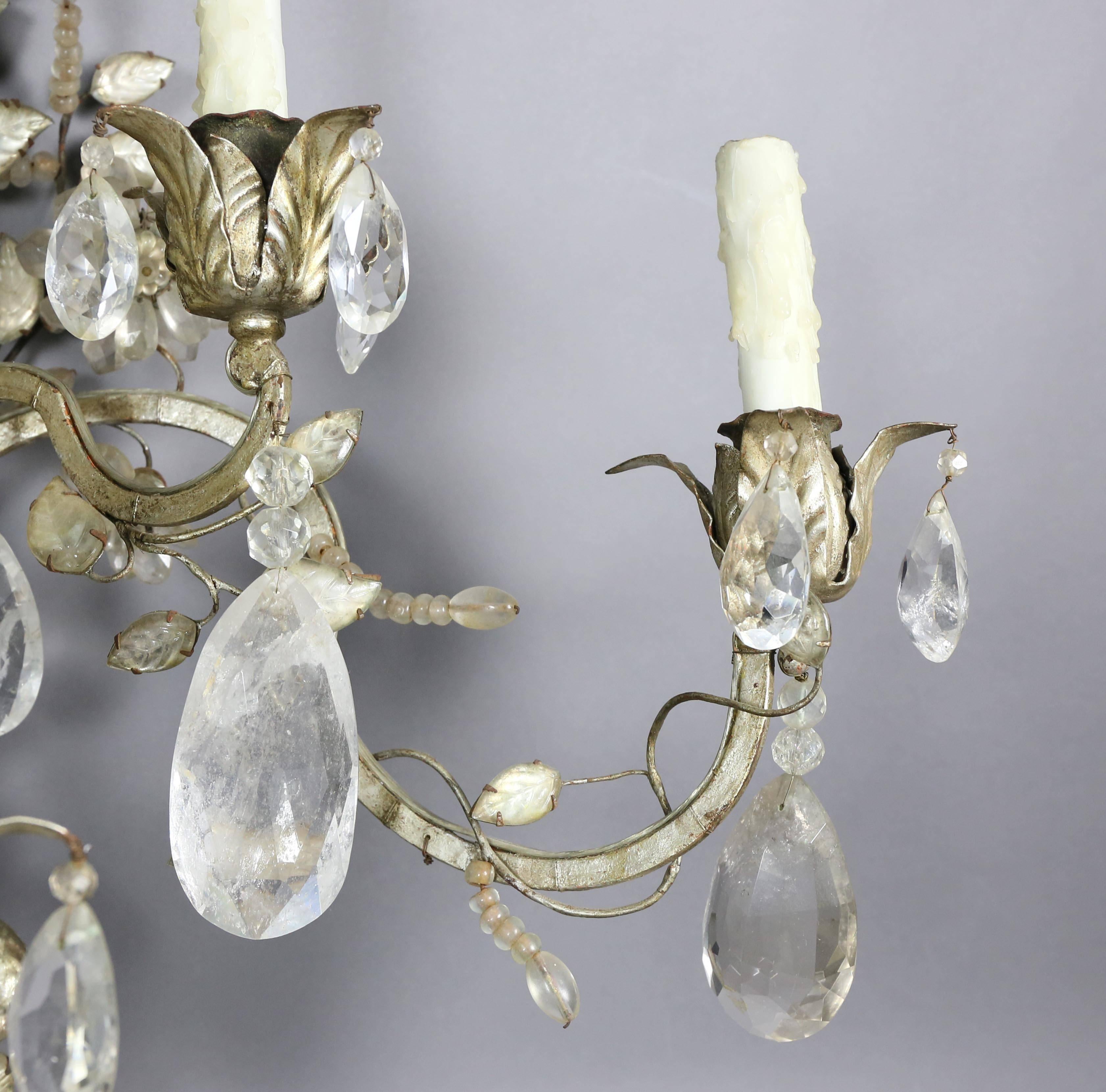 Pair of Maison Bagues Regence Style Rock Crystal and Crystal Wall Sconces 1