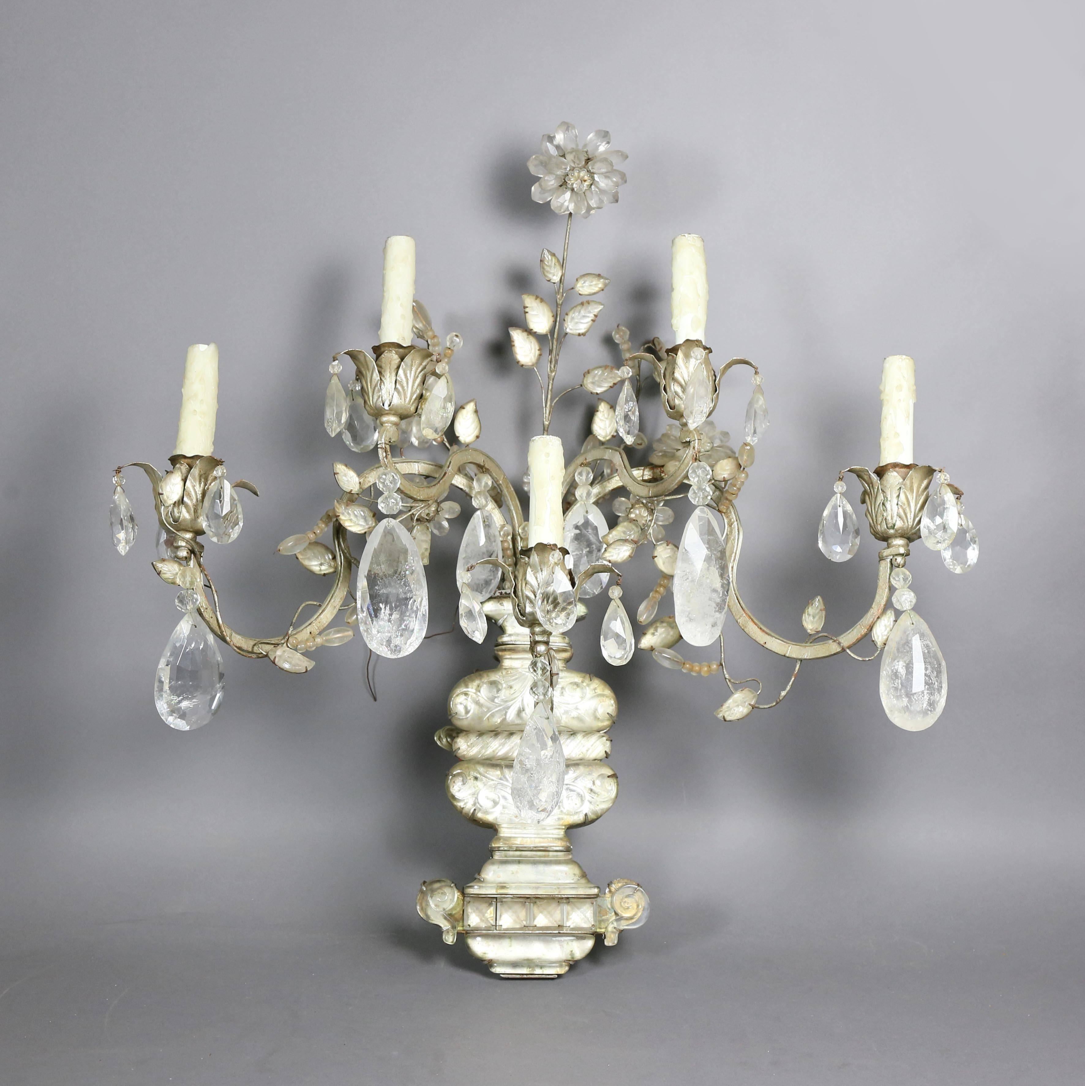 French Pair of Maison Bagues Regence Style Rock Crystal and Crystal Wall Sconces