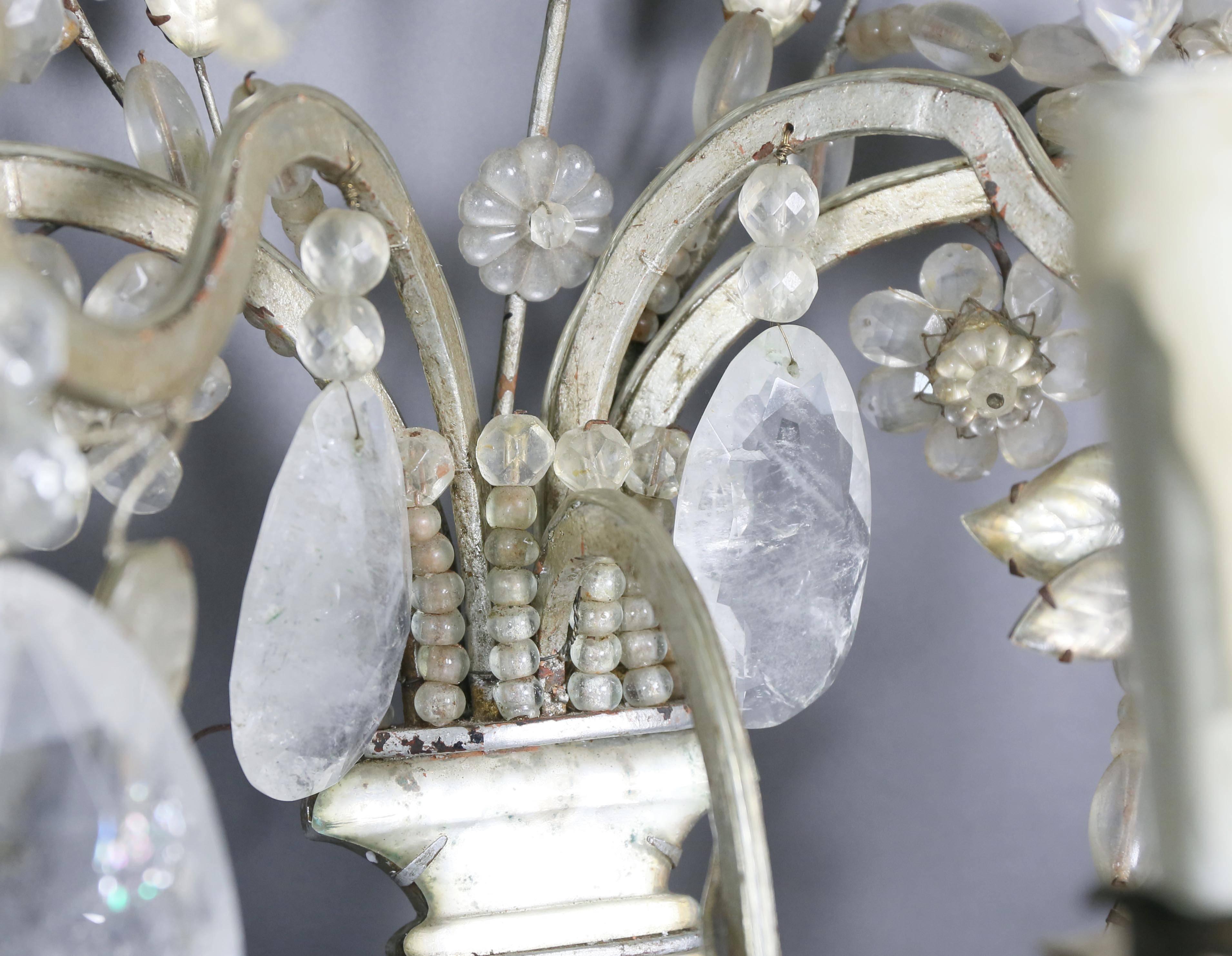 Pair of Maison Bagues Regence Style Rock Crystal and Crystal Wall Sconces 2