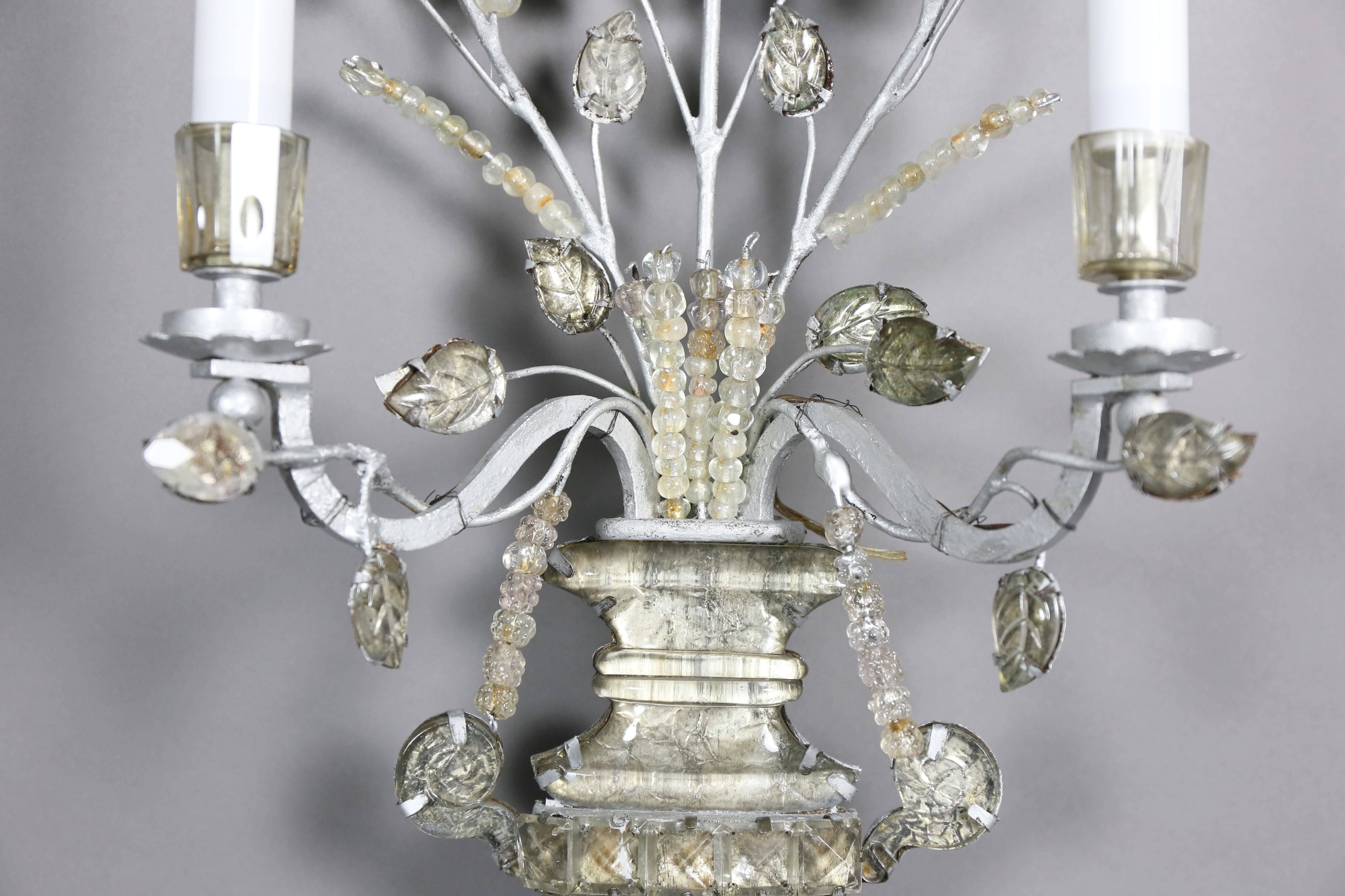 French Pair of Maison Bagues Crystal Wall Lights