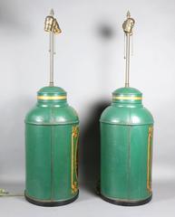 Pair of Victorian Tole Tea Canister Table Lamps