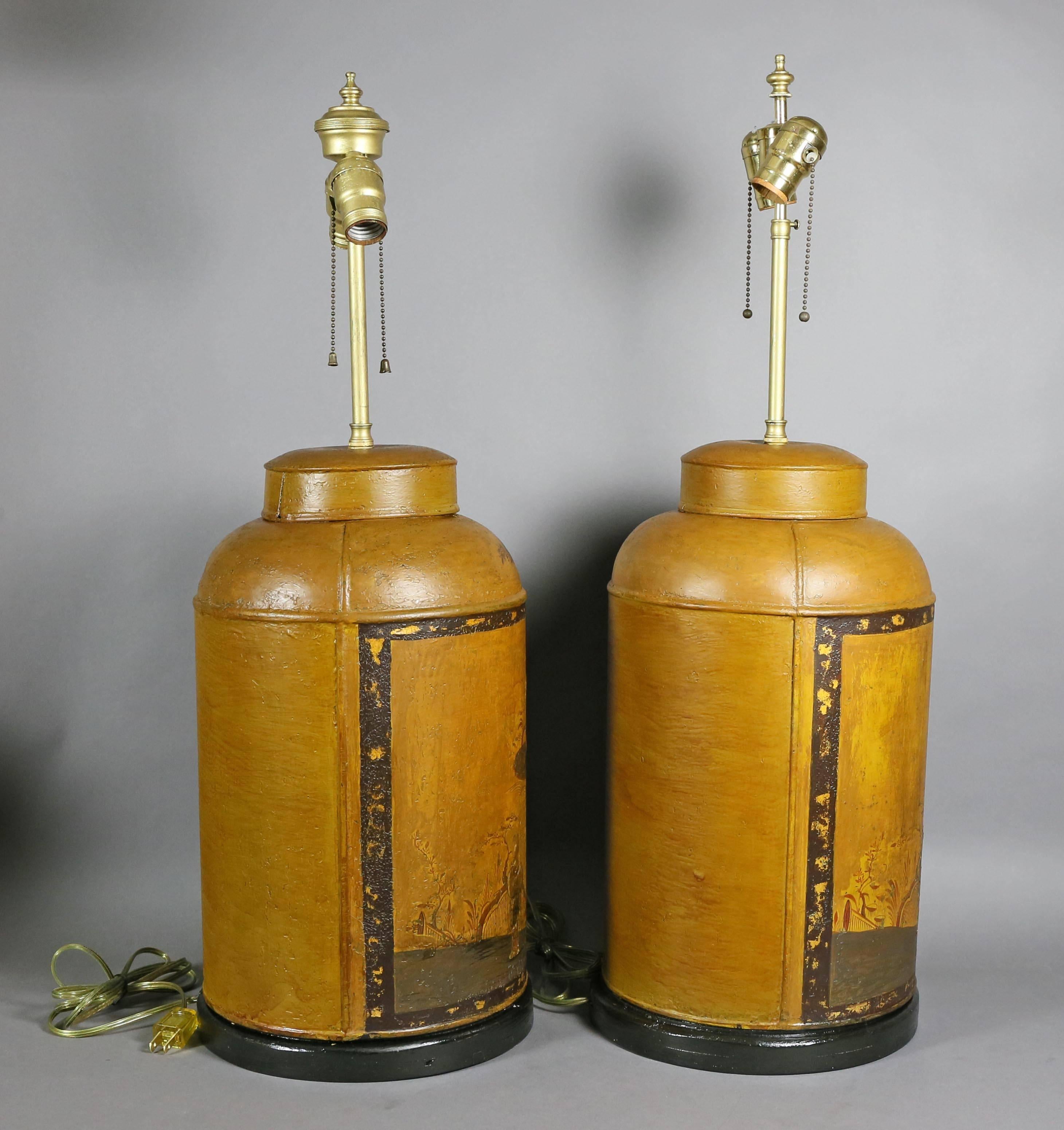 Pair of Victorian Tole Tea Canister Table Lamps 2