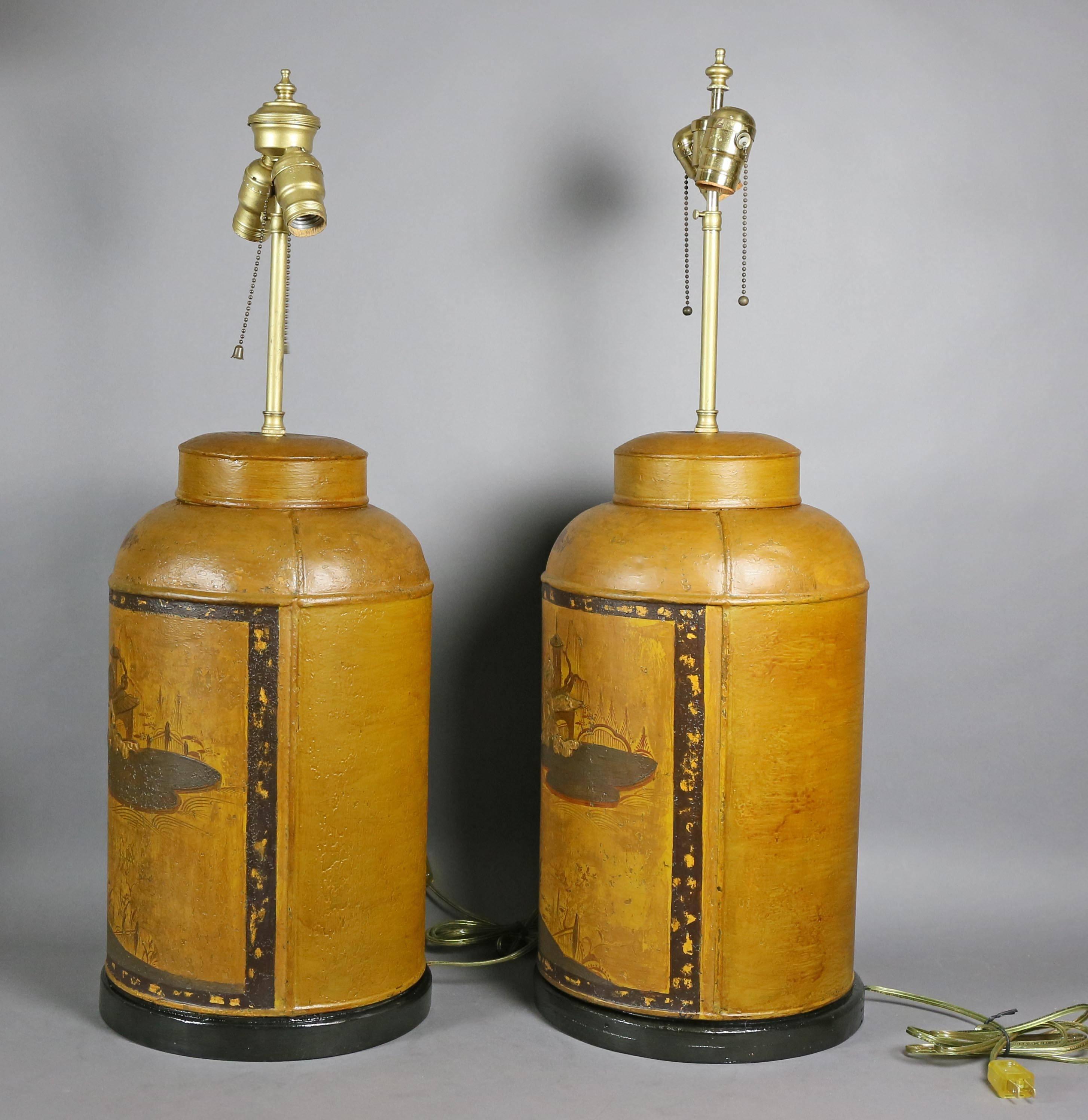 Pair of Victorian Tole Tea Canister Table Lamps 3