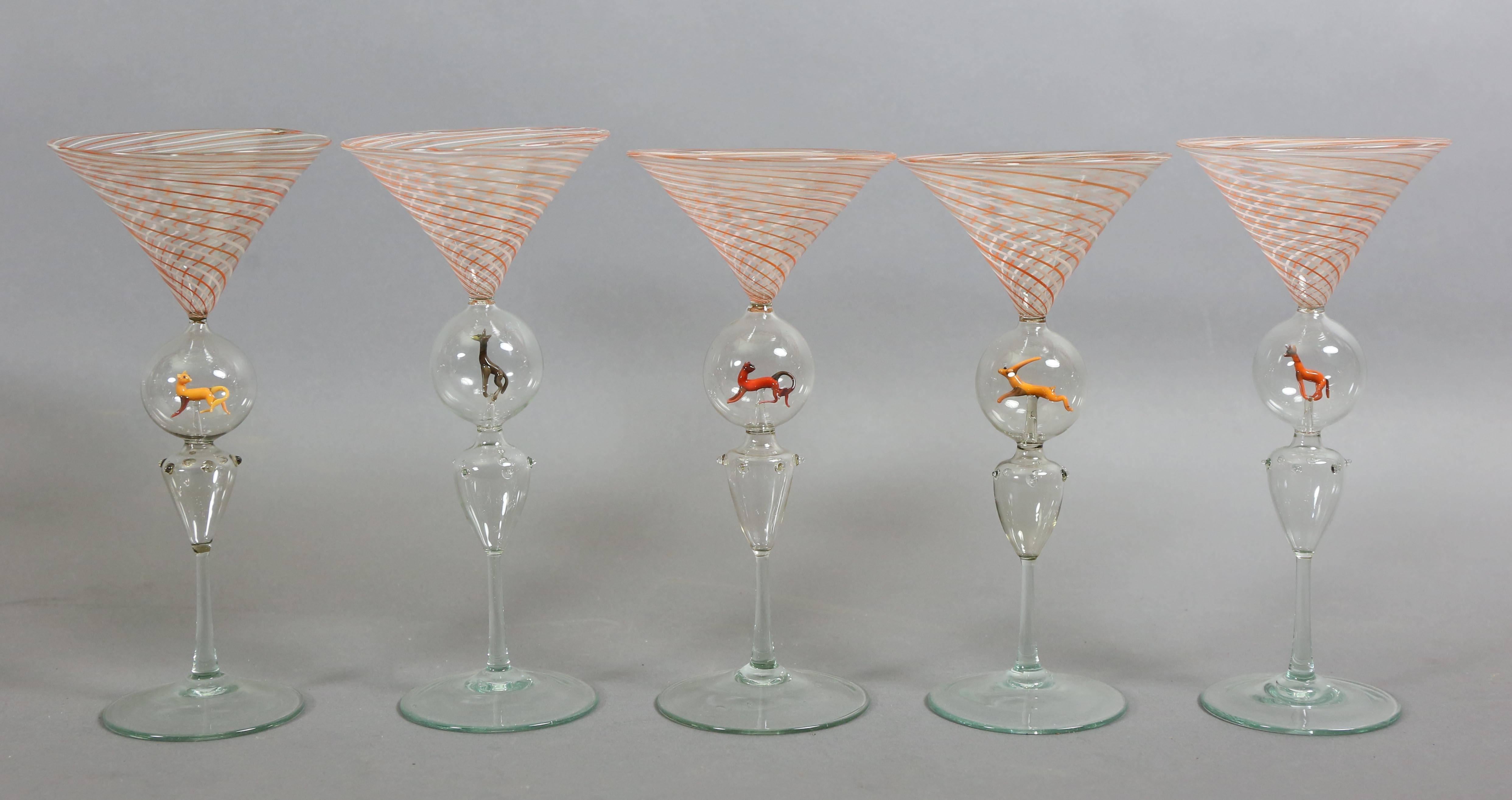 Italian Set of Nine Venetian Glass Liquor Glasses