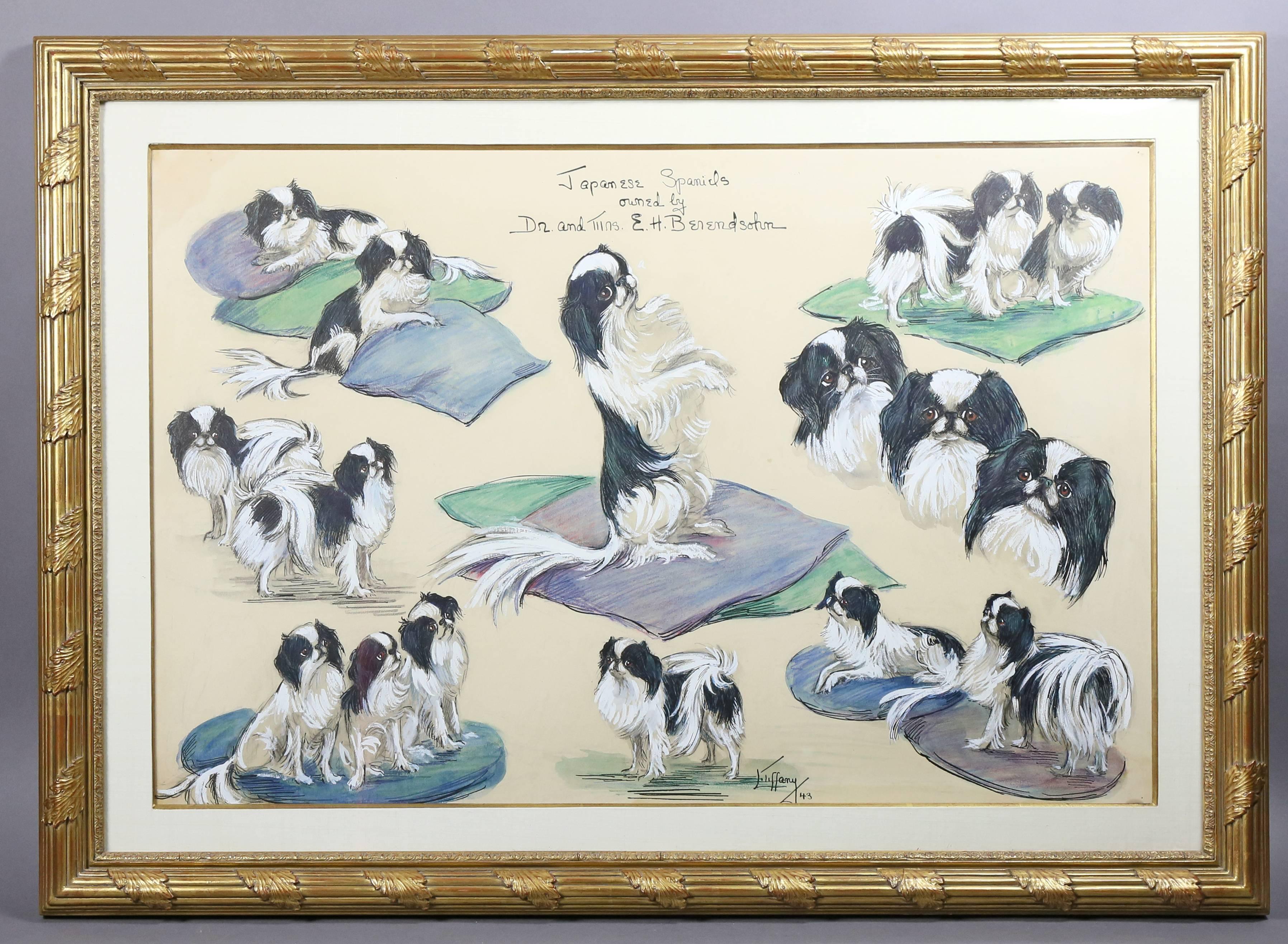 Three each painted by Lillian Tiffany; beautifully framed and matted. Painted for Dr Edward Berendsohn a noted dog judge from New York for his prize winning spaniels. Provenance; Gilbert Stanley Kahn a nephew of Walter Annenberg and former chairman