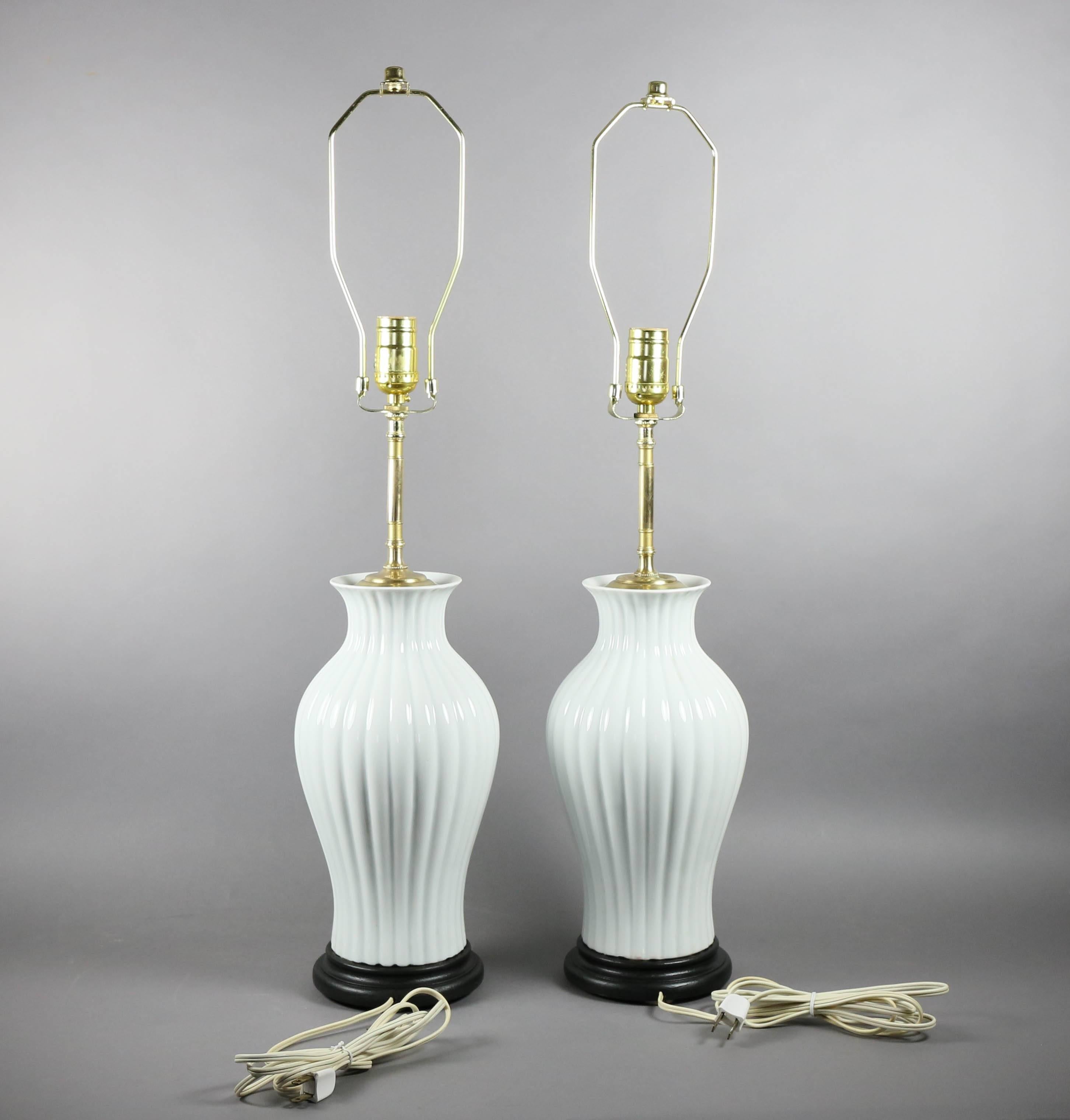 Pair of Japanese White Porcelain Table Lamps In Excellent Condition In Essex, MA