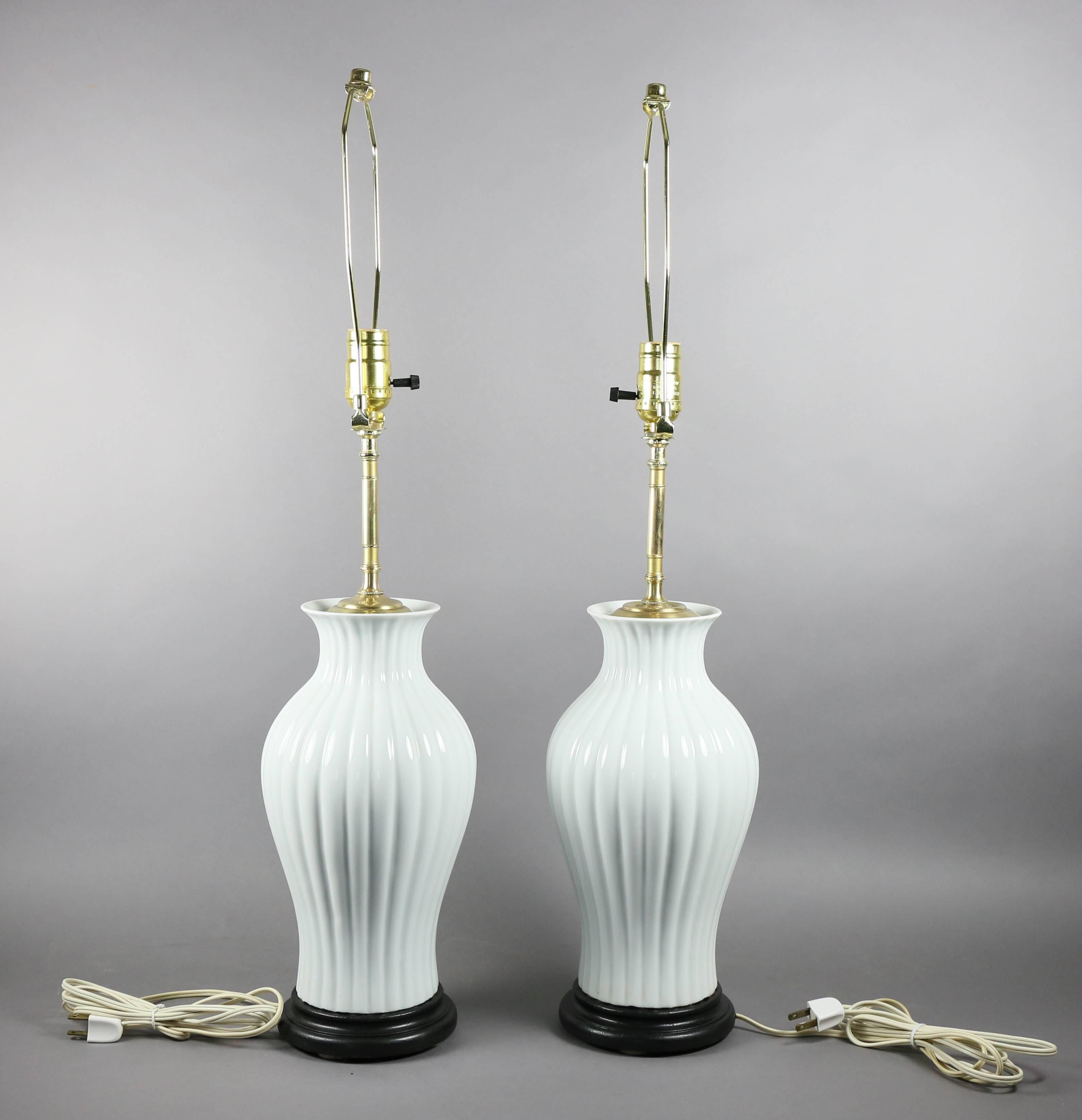 Late 19th Century Pair of Japanese White Porcelain Table Lamps