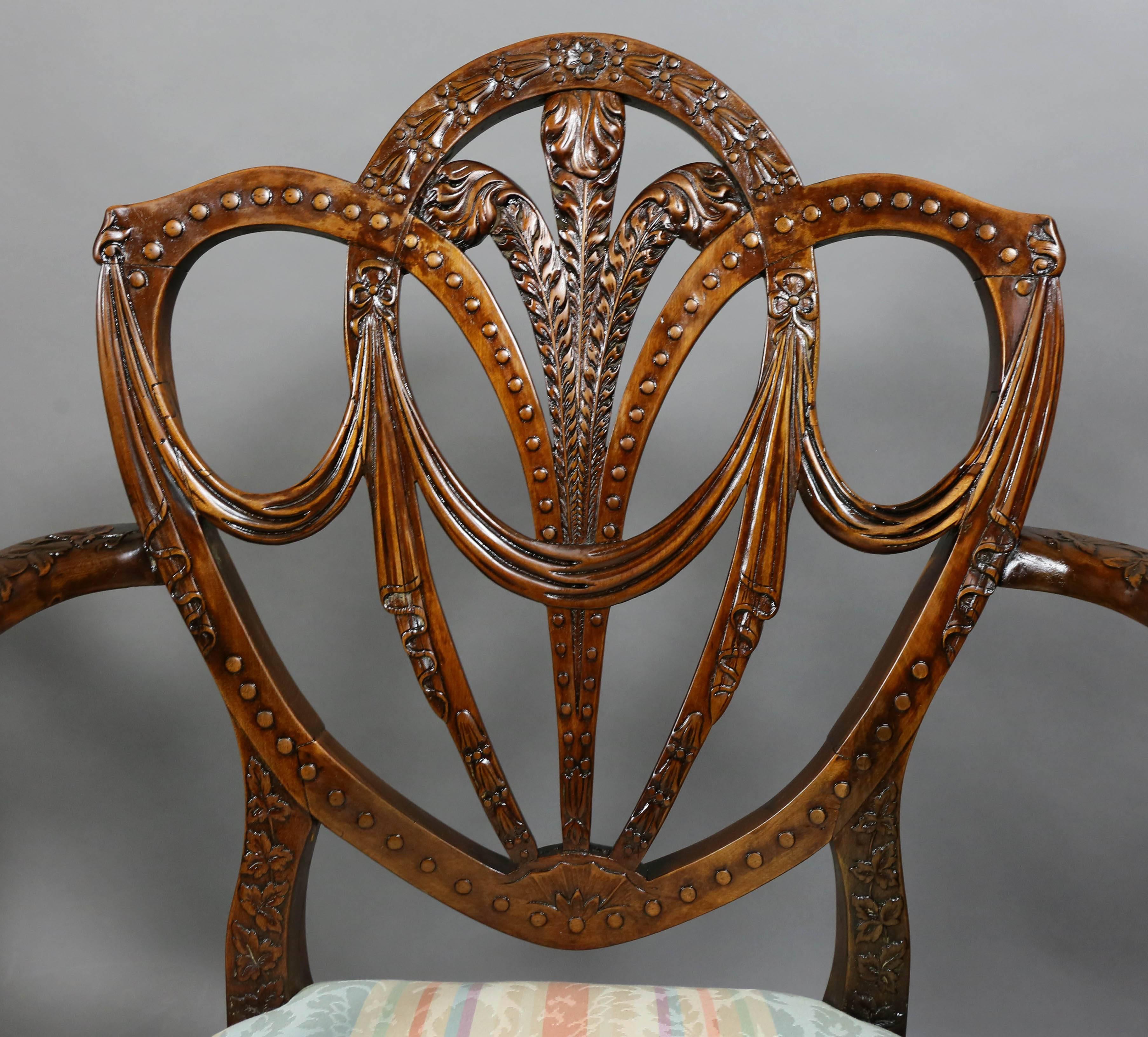 19th Century Pair of Edwardian Finely Carved Mahogany Armchairs